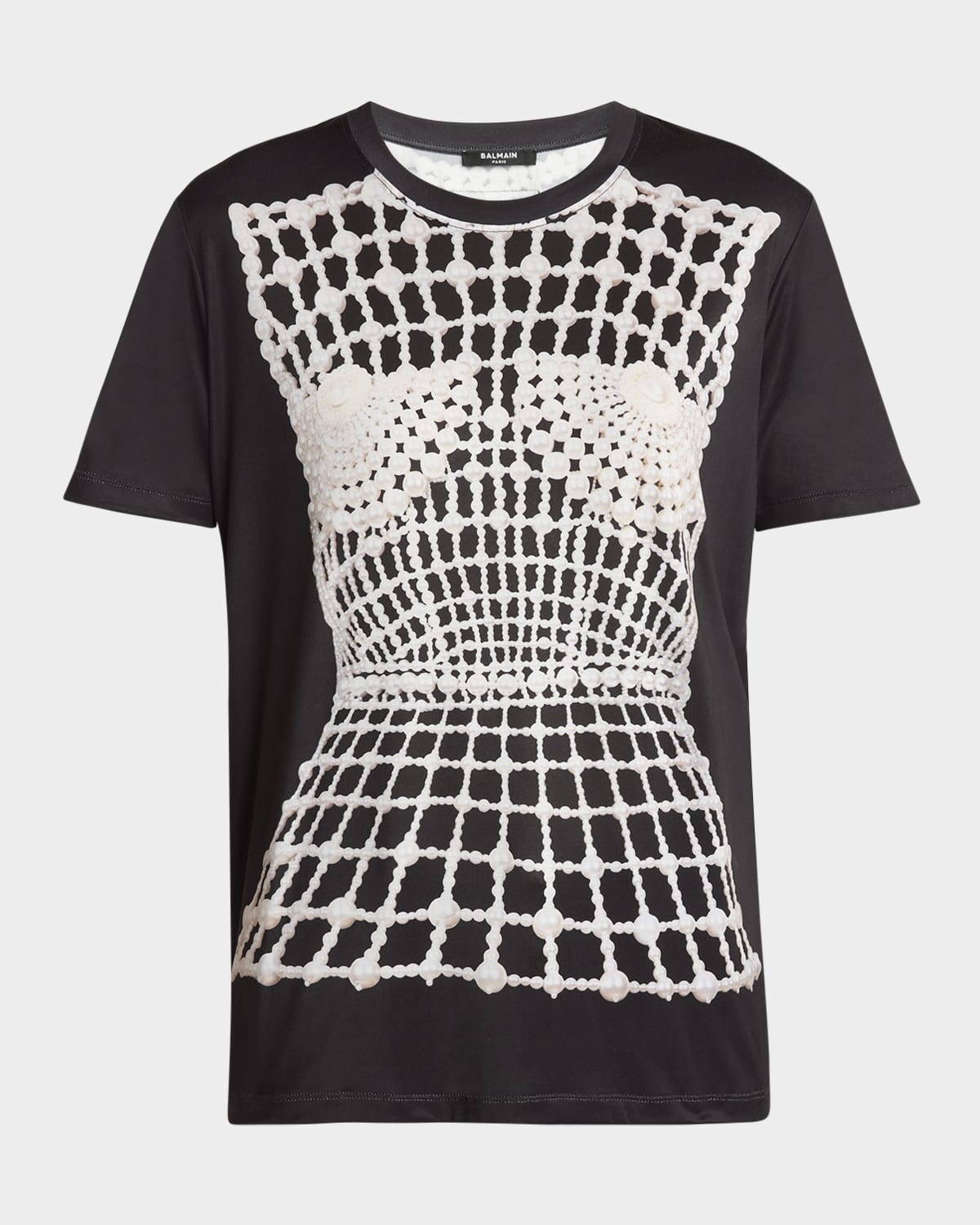 Balmain Pearl Trompe Loeil Corset T-shhirt In Blk White