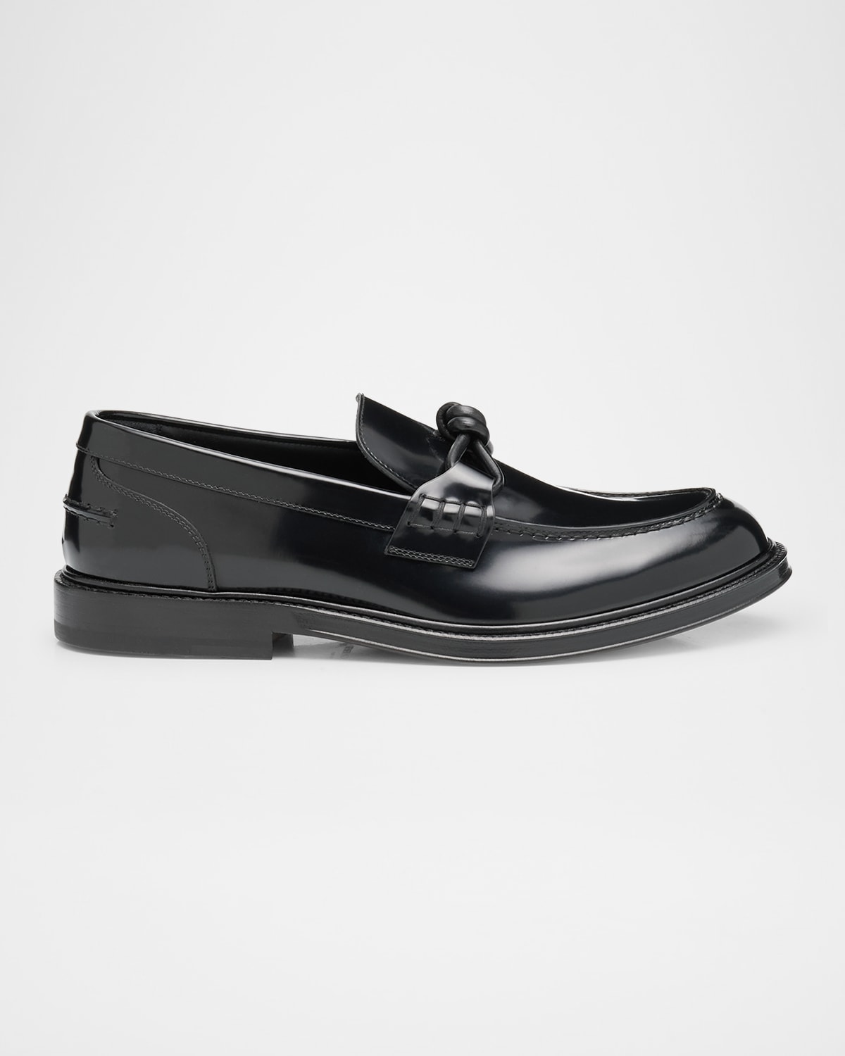 Shop Bottega Veneta Men's Tie Brushed Calfskin Bit Loafers In Black