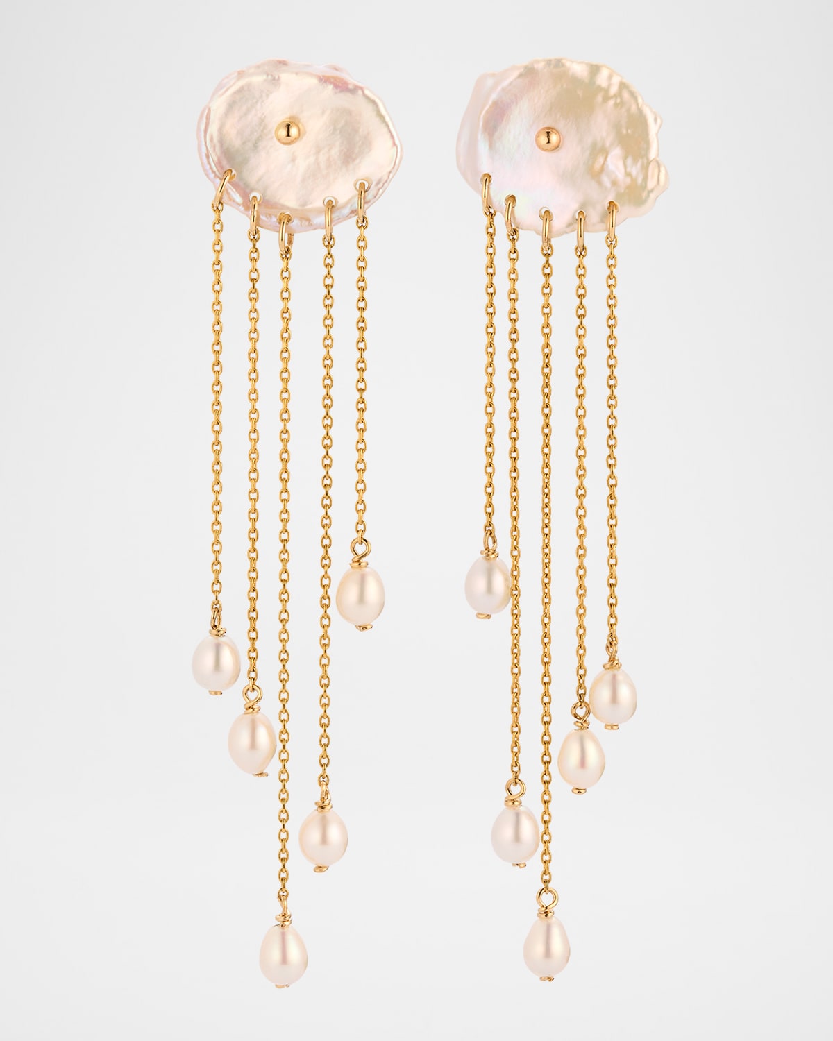 14K Yellow Gold Petal Pearl Dangle Earrings