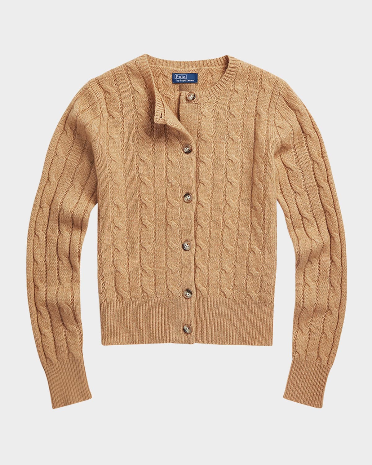 Polo Ralph Lauren Cable-knit Cashmere Crewneck Cardigan In Brown