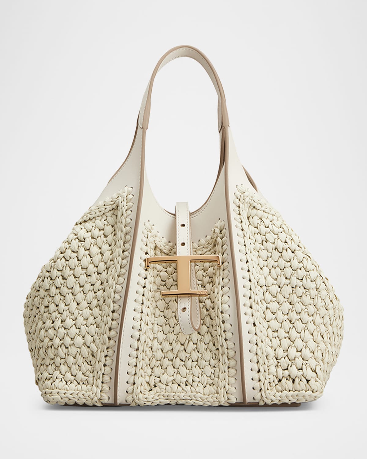 Tod's Mini Crochet Shopping Tote Bag In Mastice Bianco Calce