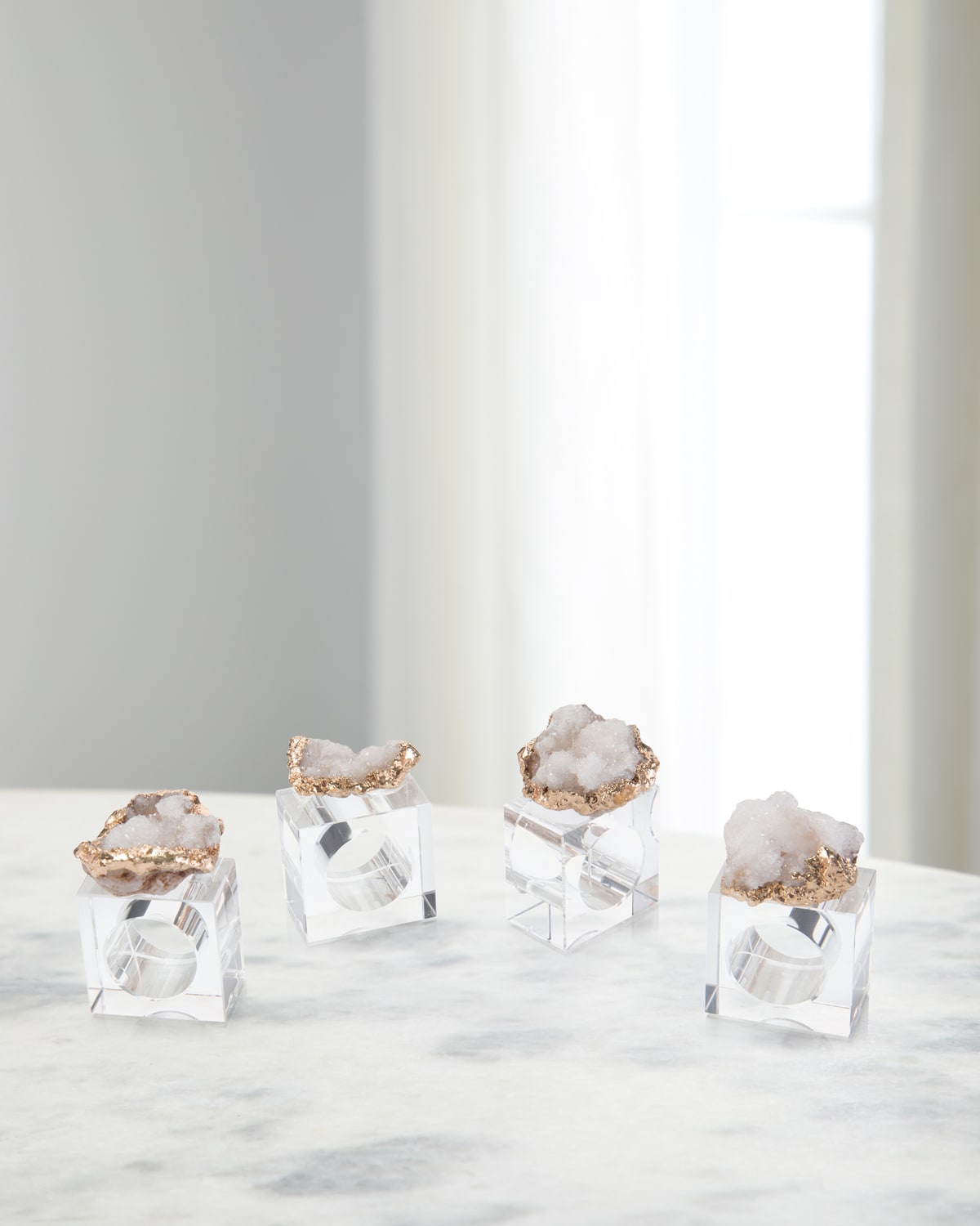 John-richard Collection Geode Napkin Rings, Set Of 4 In White And Gold
