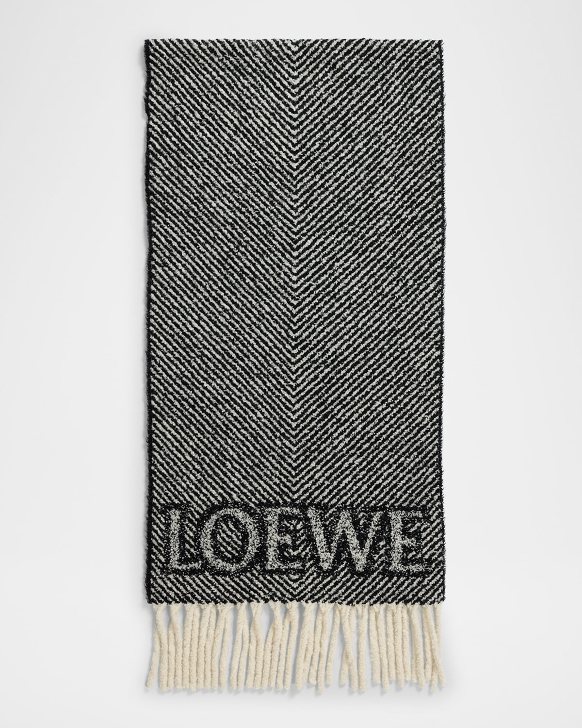LOEWE LOGO FRINGE WOOL-BLEND SCARF 