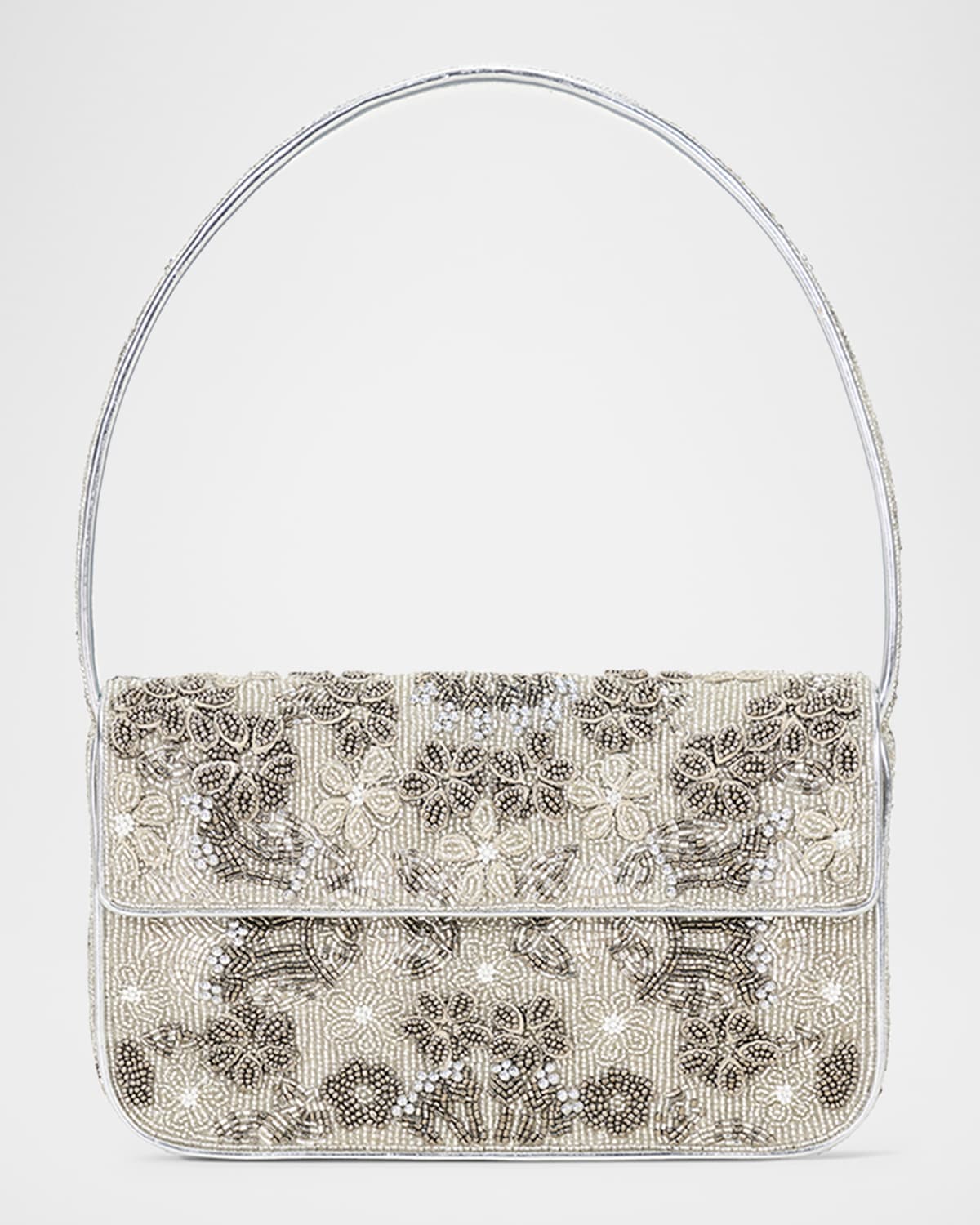 Staud Tommy Beaded Flap Shoulder Bag In Silver Garden Party