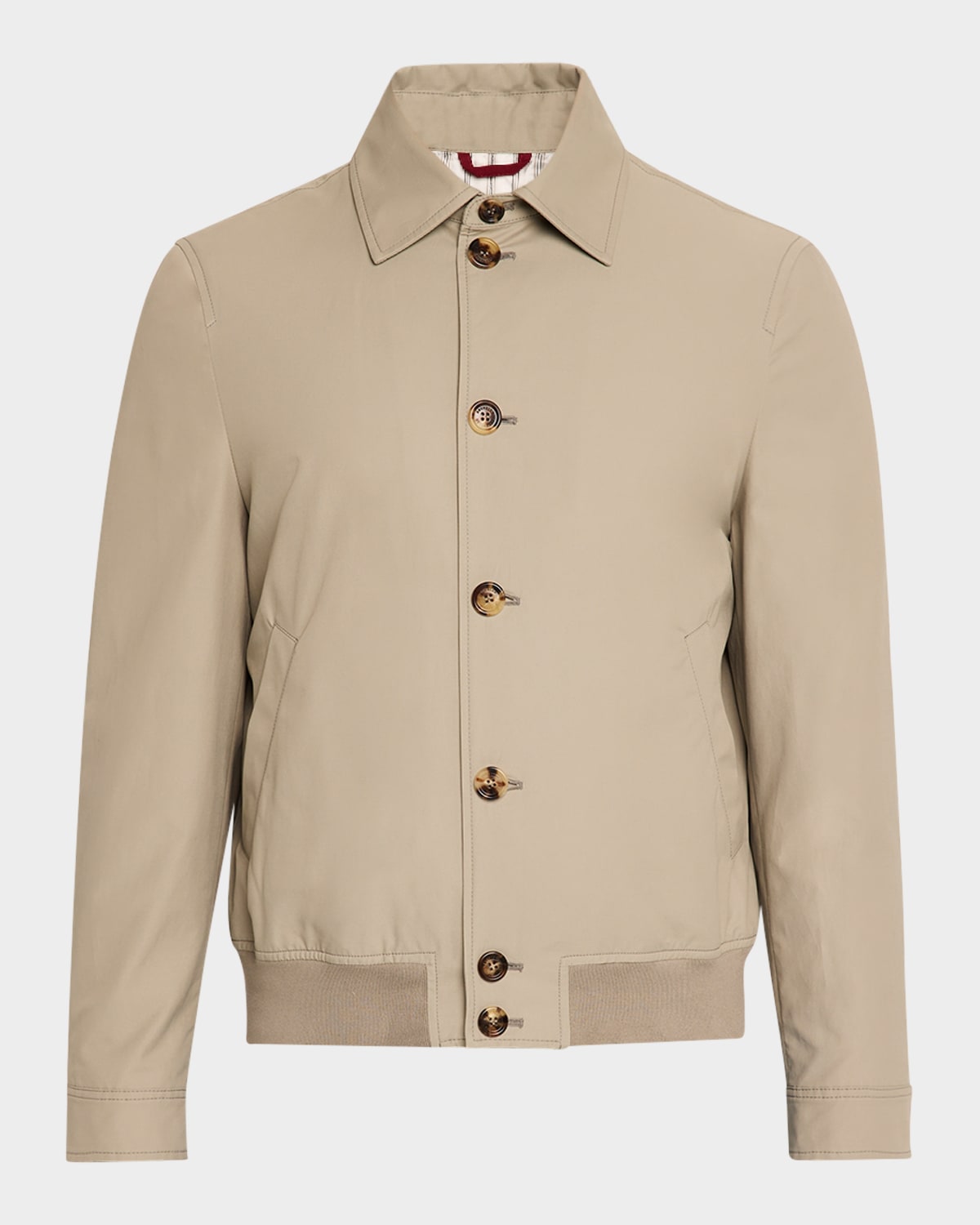 Shop Brunello Cucinelli Men's Nylon Button-front Bomber Jacket In Khaki