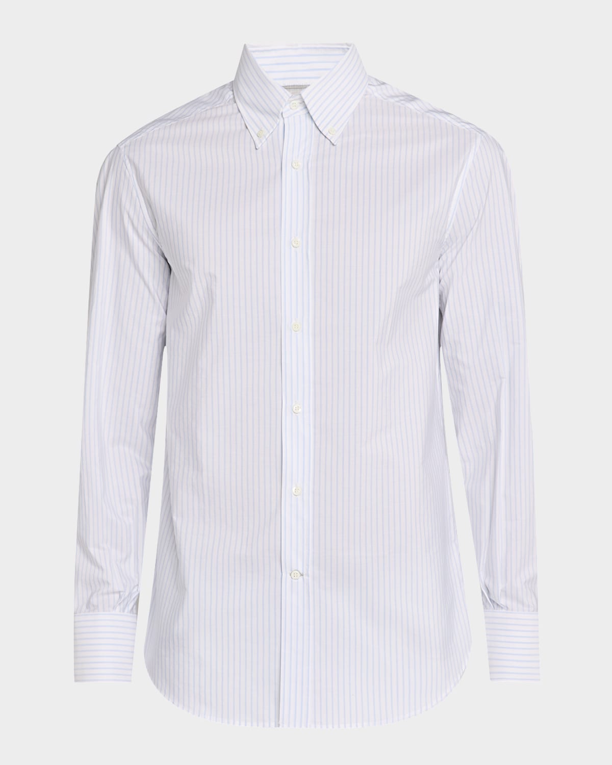 Brunello Cucinelli Men's Cotton Stripe Button-collar Sport Shirt In White/light Blue