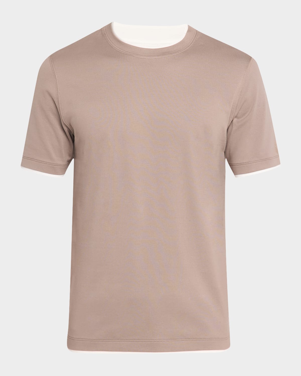 Brunello Cucinelli Men's Crewneck T-shirt With Tipping In Grapefruit/light Grey