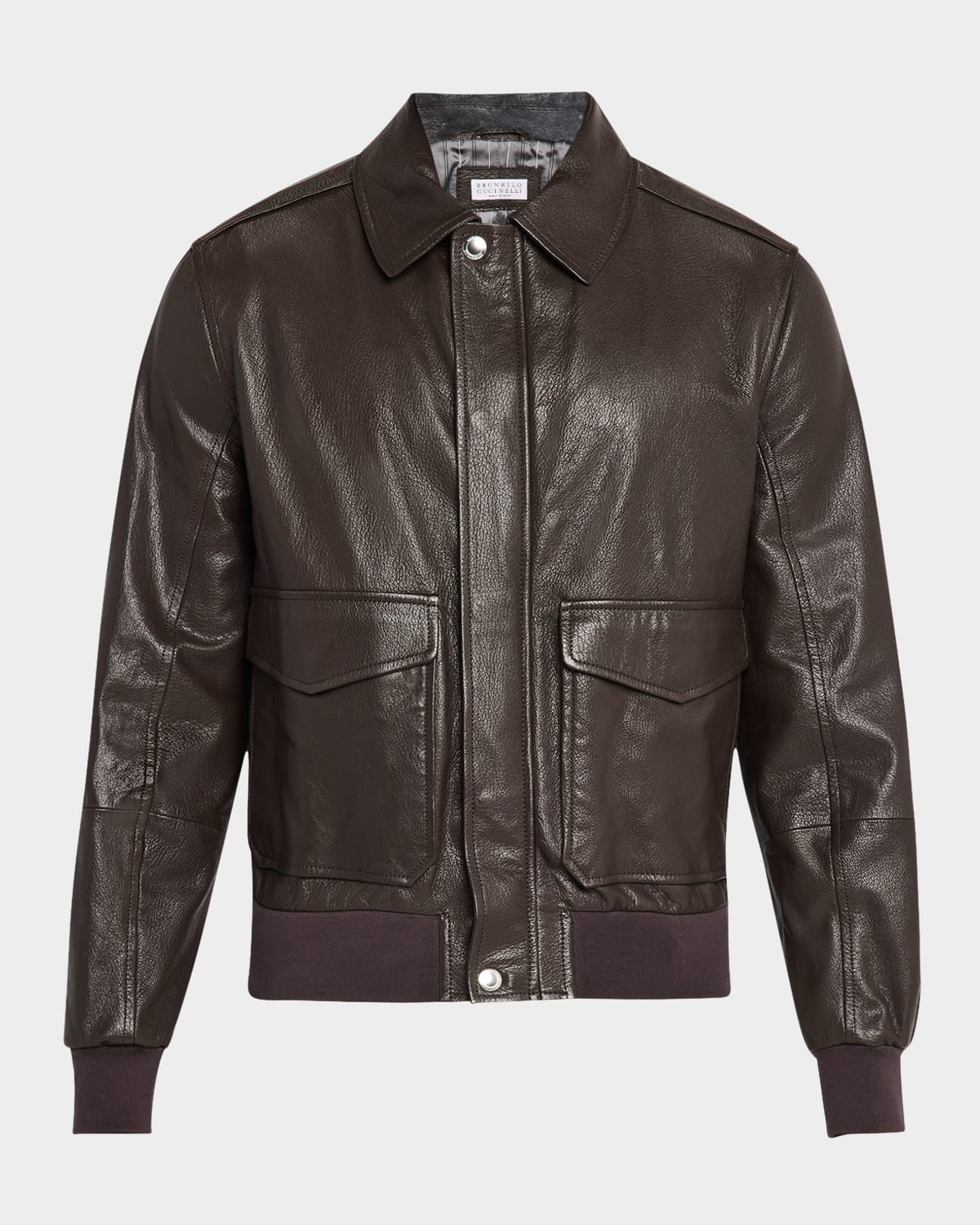 Men's Full-Zip Leather Jacket with Brunello Pockets