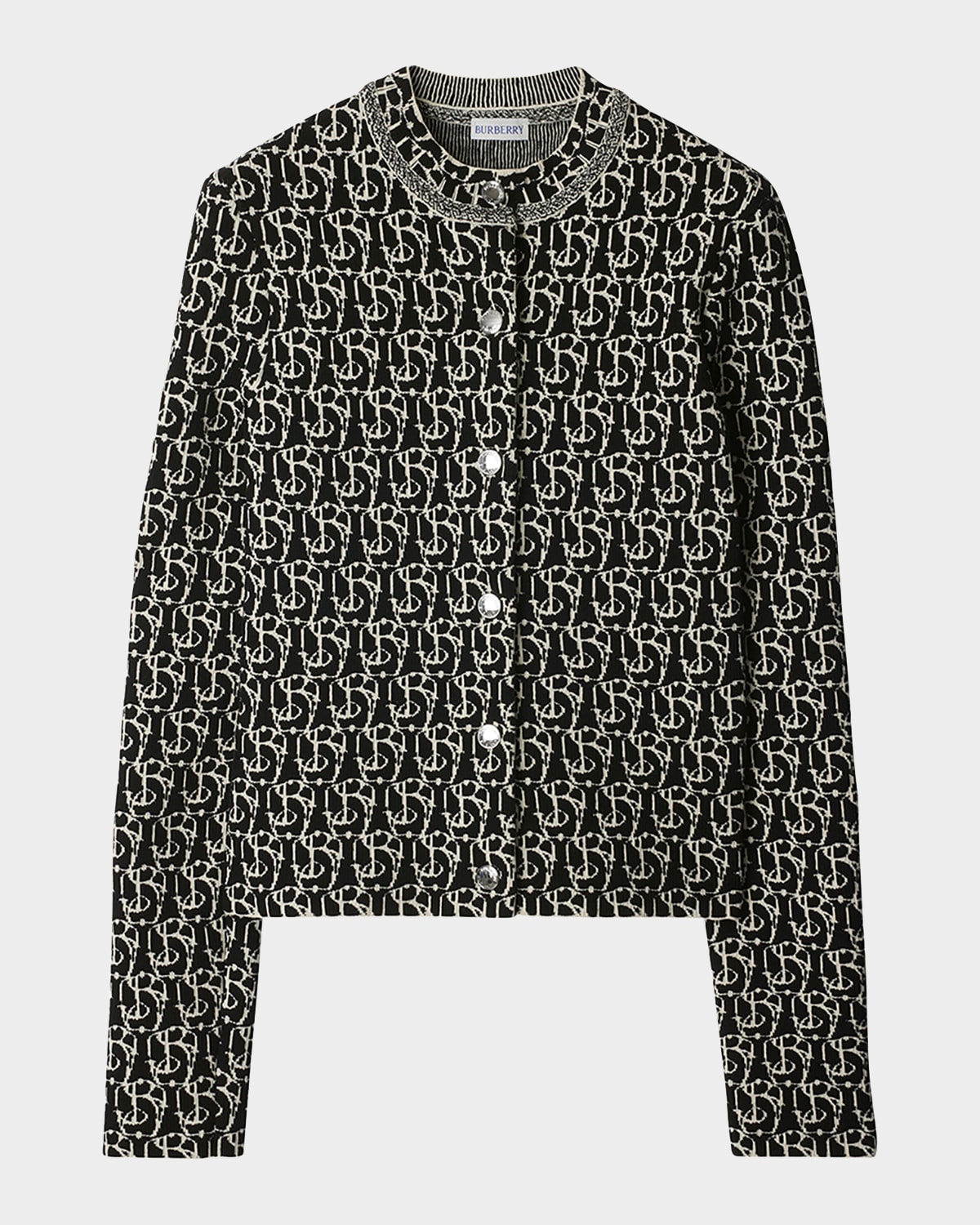 Shop Burberry B Shield Wool Cardigan In Black Ip Pttrn