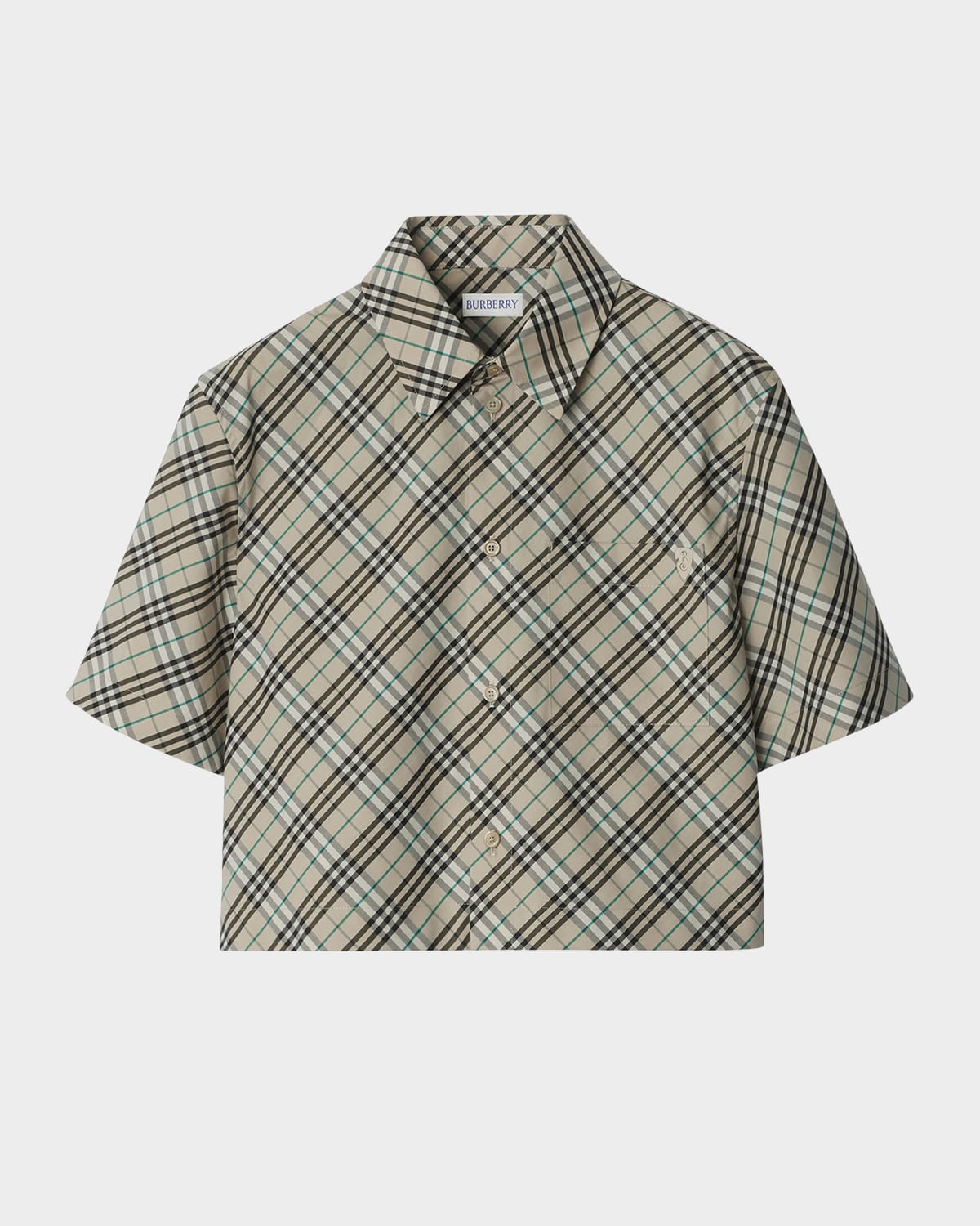 Burberry Check Short-sleeve Crop Button-down Shirt In Husk Ip Check
