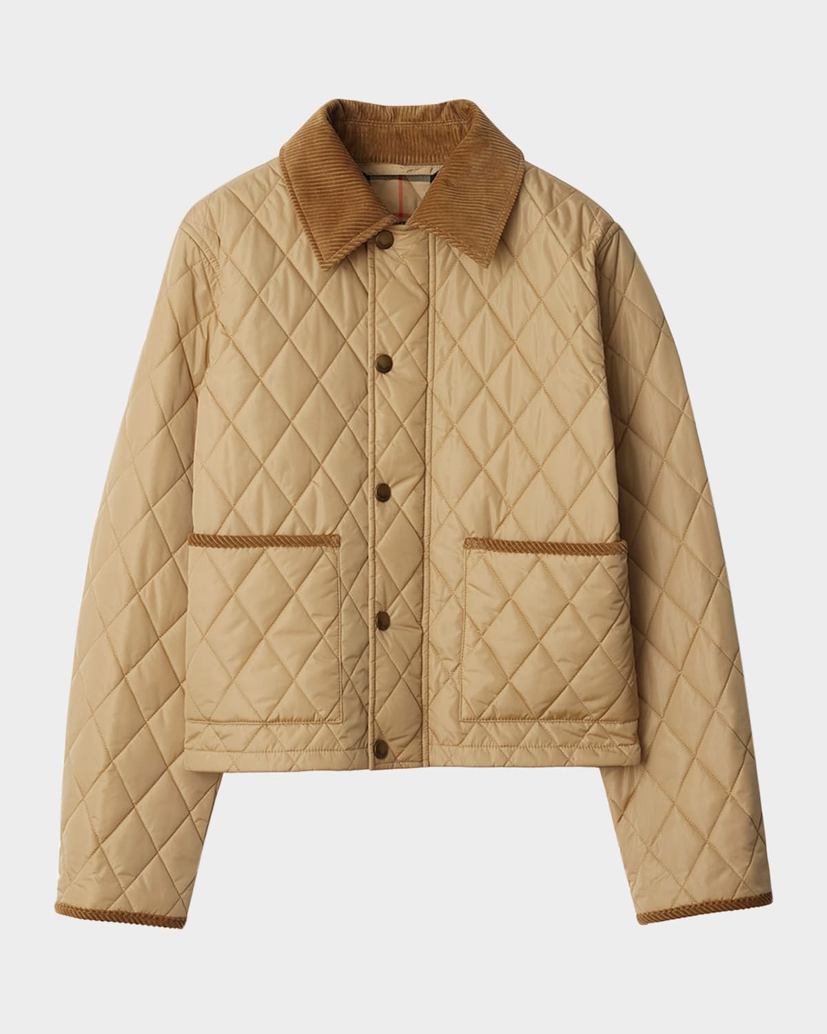 Shop Burberry Corduroy-collar Quilted Jacket In Flax