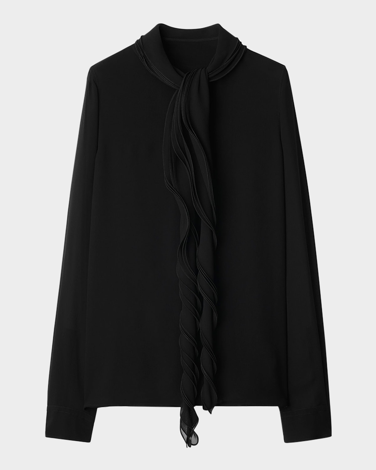 Burberry Ruffled Long Sleeve Silk Blouse In Black