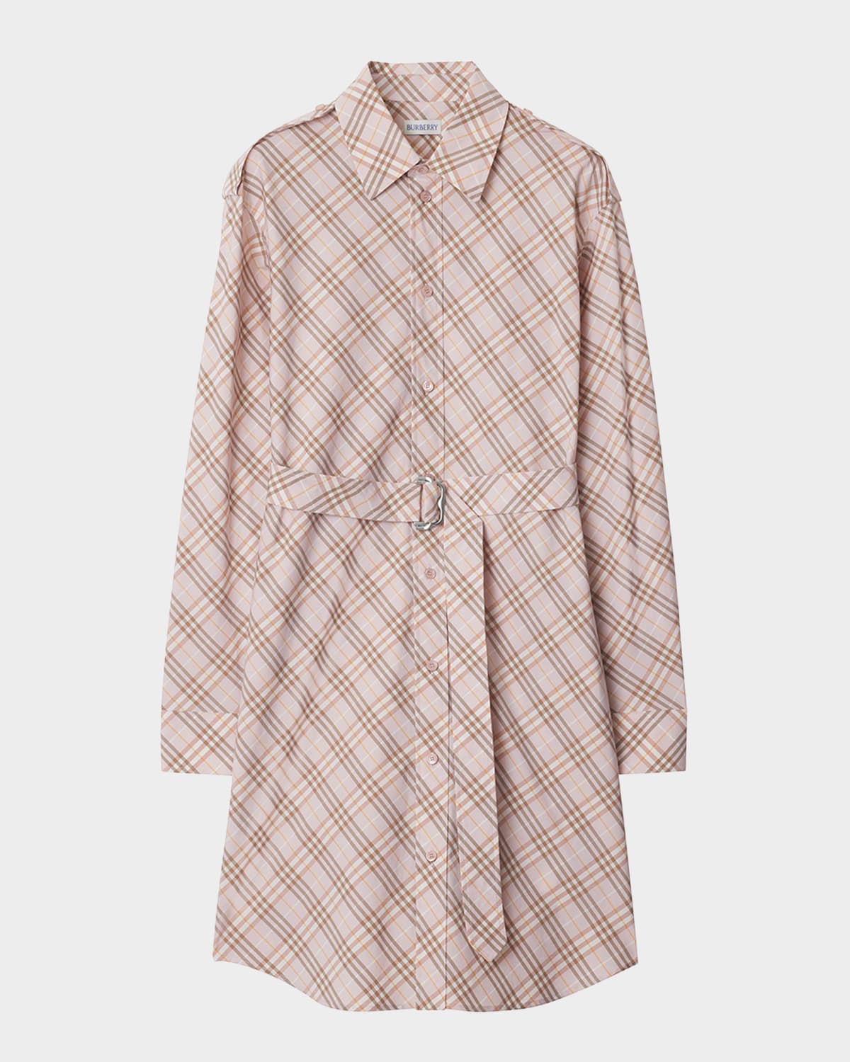 Burberry Check Belted Long-sleeve Mini Shirtdress In Floss Ip Check
