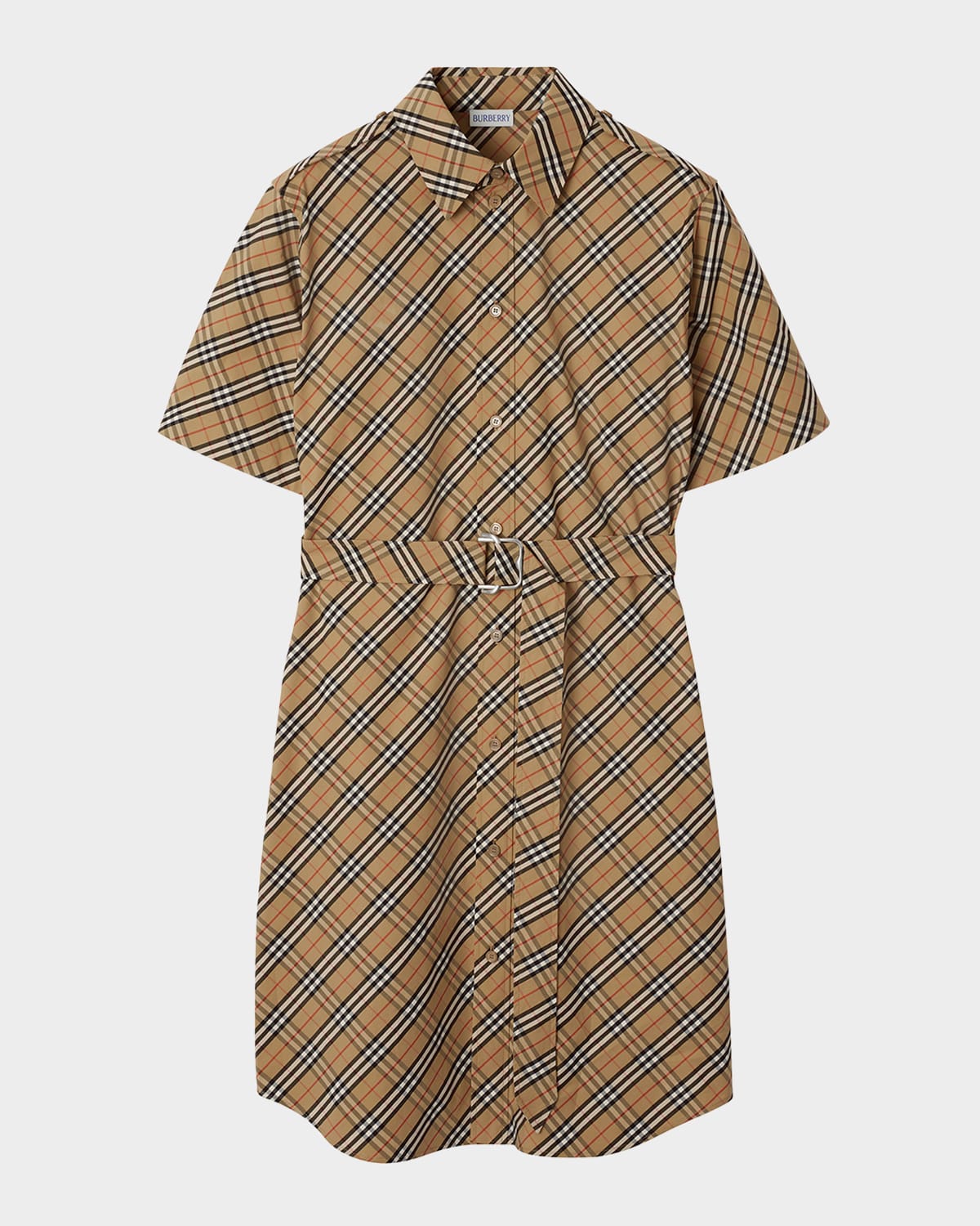 BURBERRY CHECK SHORT-SLEEVE BELTED SHIRTDRESS 