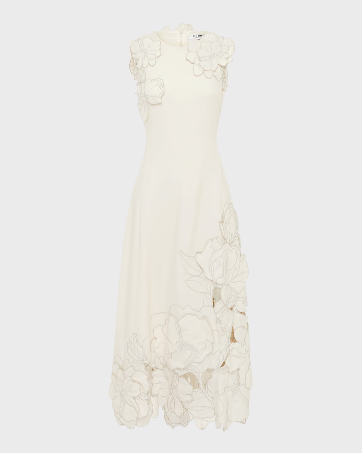 Leo Lin Cleo Sleeveless Floral Applique Midi Dress In Vanilla