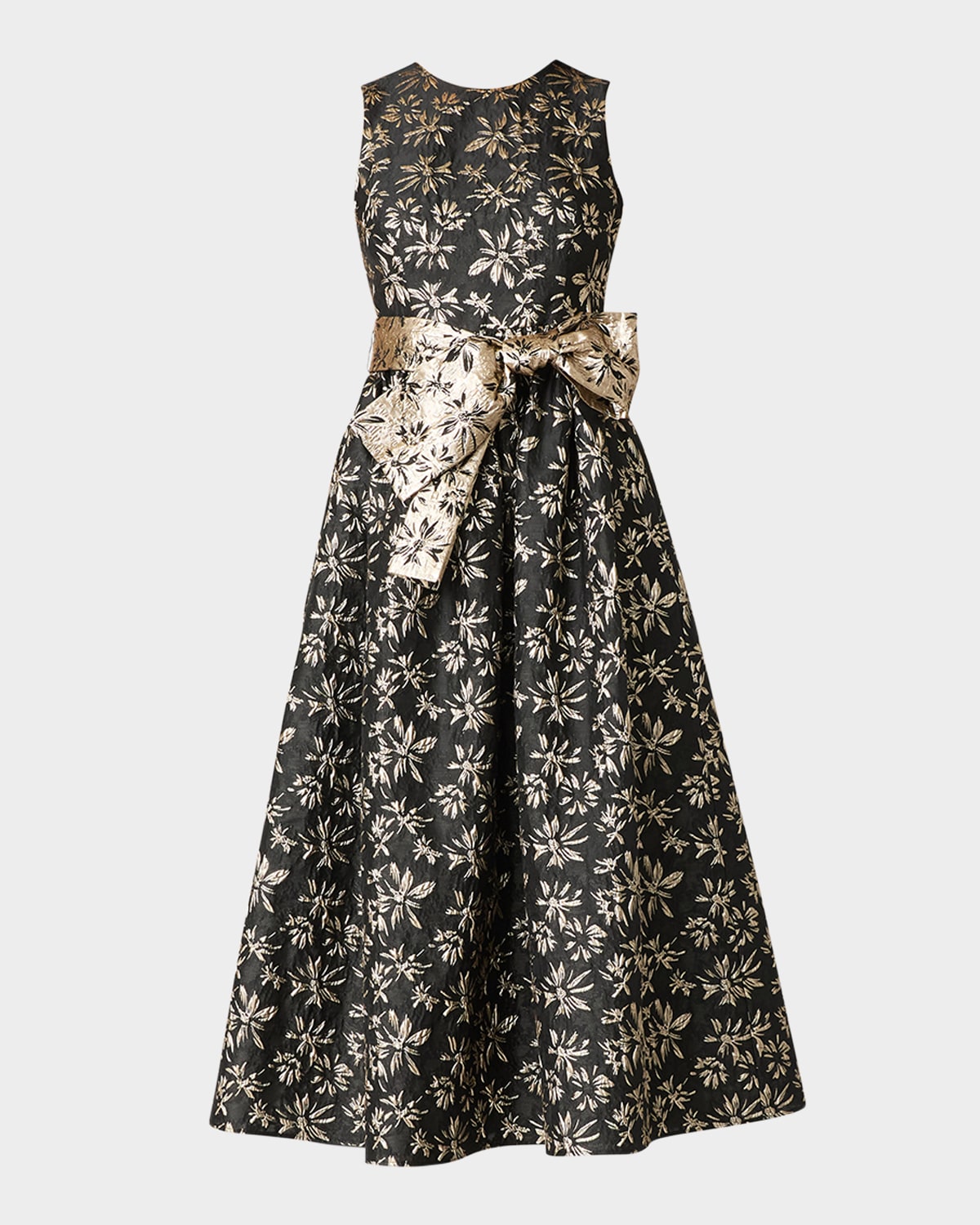 Shoshanna Serra Metallic Floral Jacquard Midi Dress In Jetgold