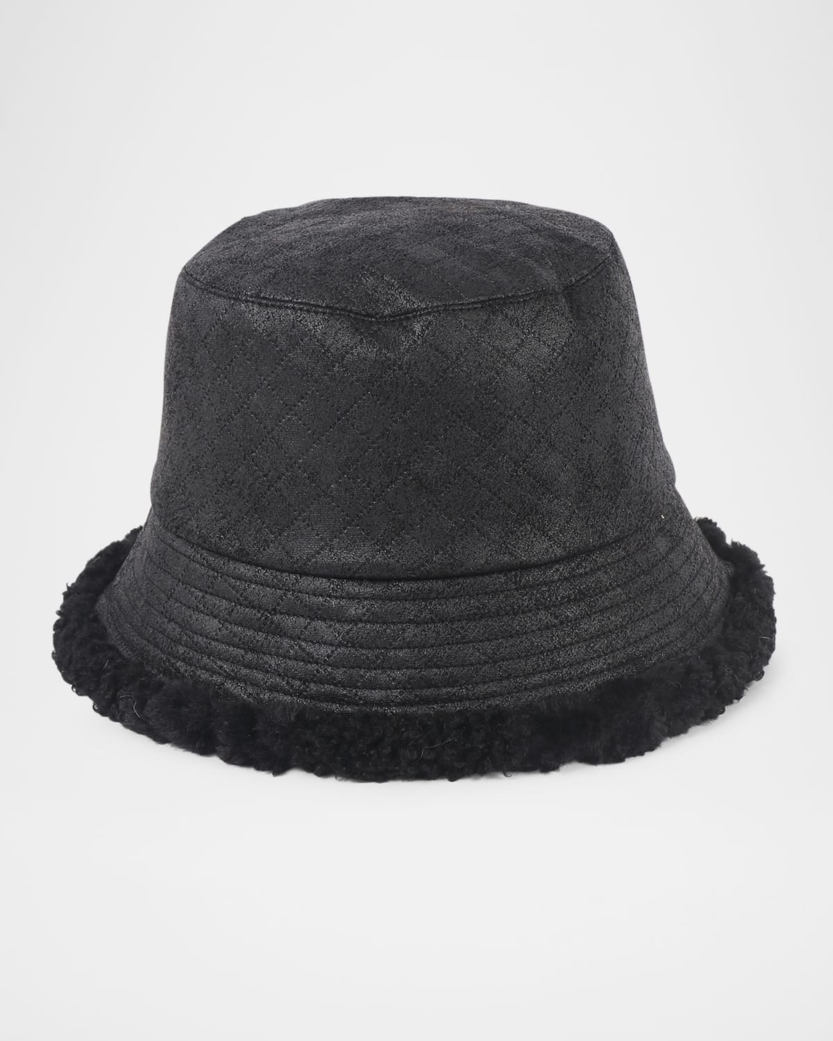 Pia Rossini Lucinda Quilted Faux Fur-trim Bucket Hat In Black