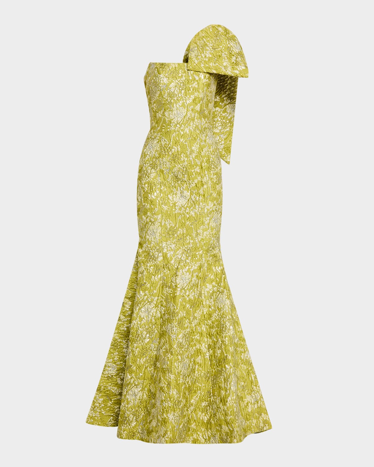 One-Shoulder Bow Brocade Mermaid Gown