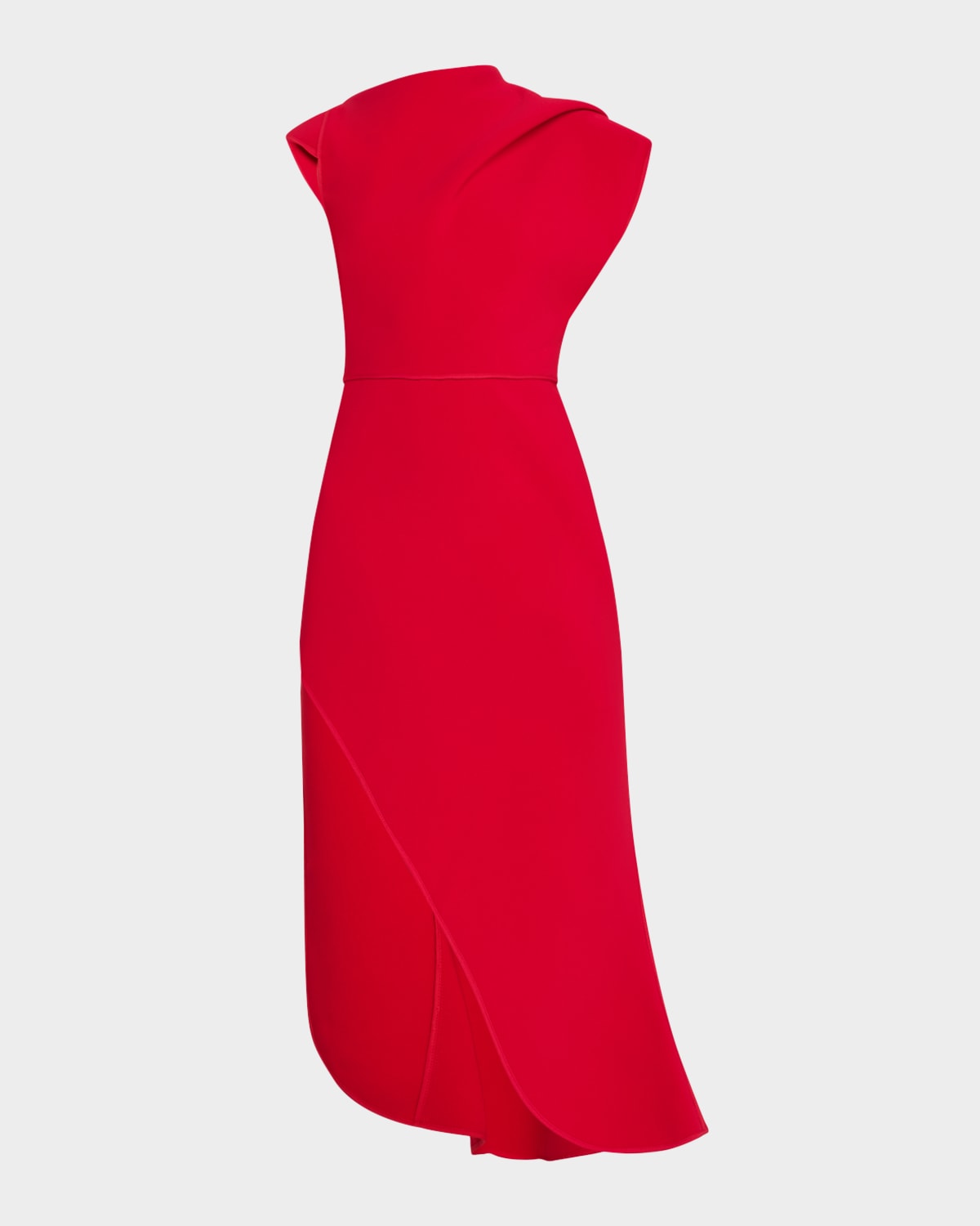High-Neck Cap-Sleeve Tulip Midi Dress