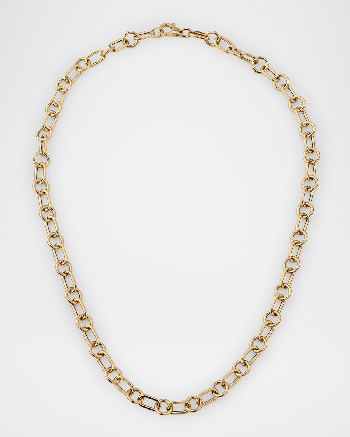 14K Yellow Gold Oval and Round Link Necklace, 18"L