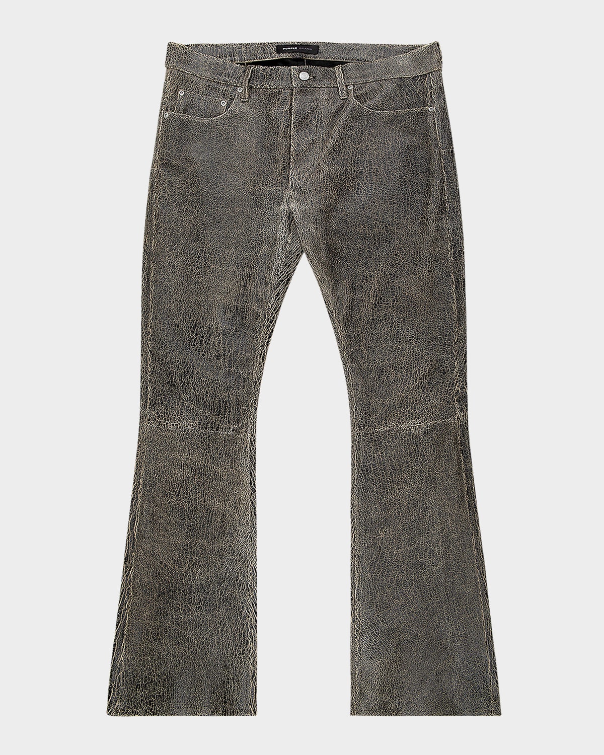 Purple Men's Leather Flare Pants In Black