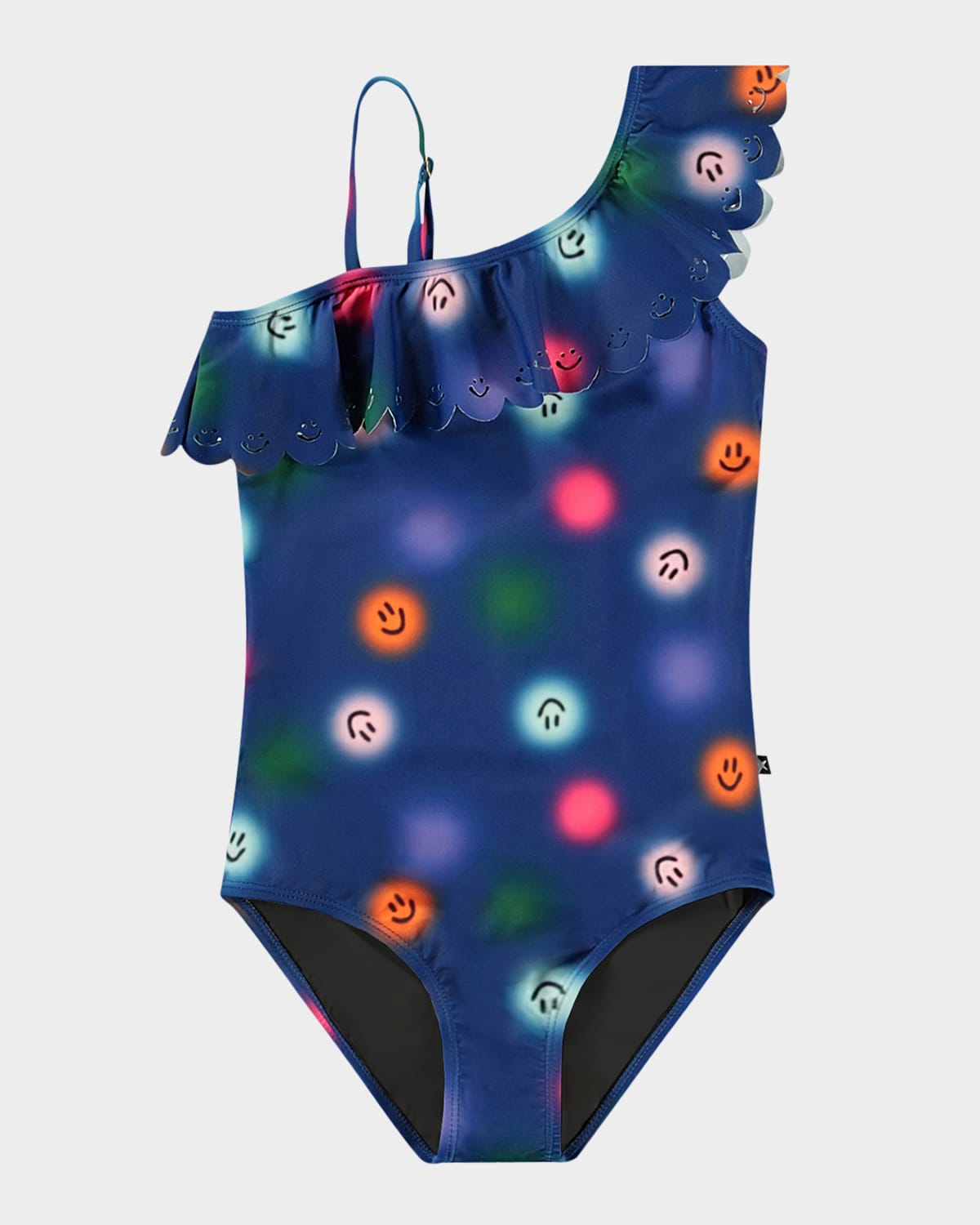 Molo Girl's Net Ruffled One-shoulder One-piece Swimsuit In Smile Bright