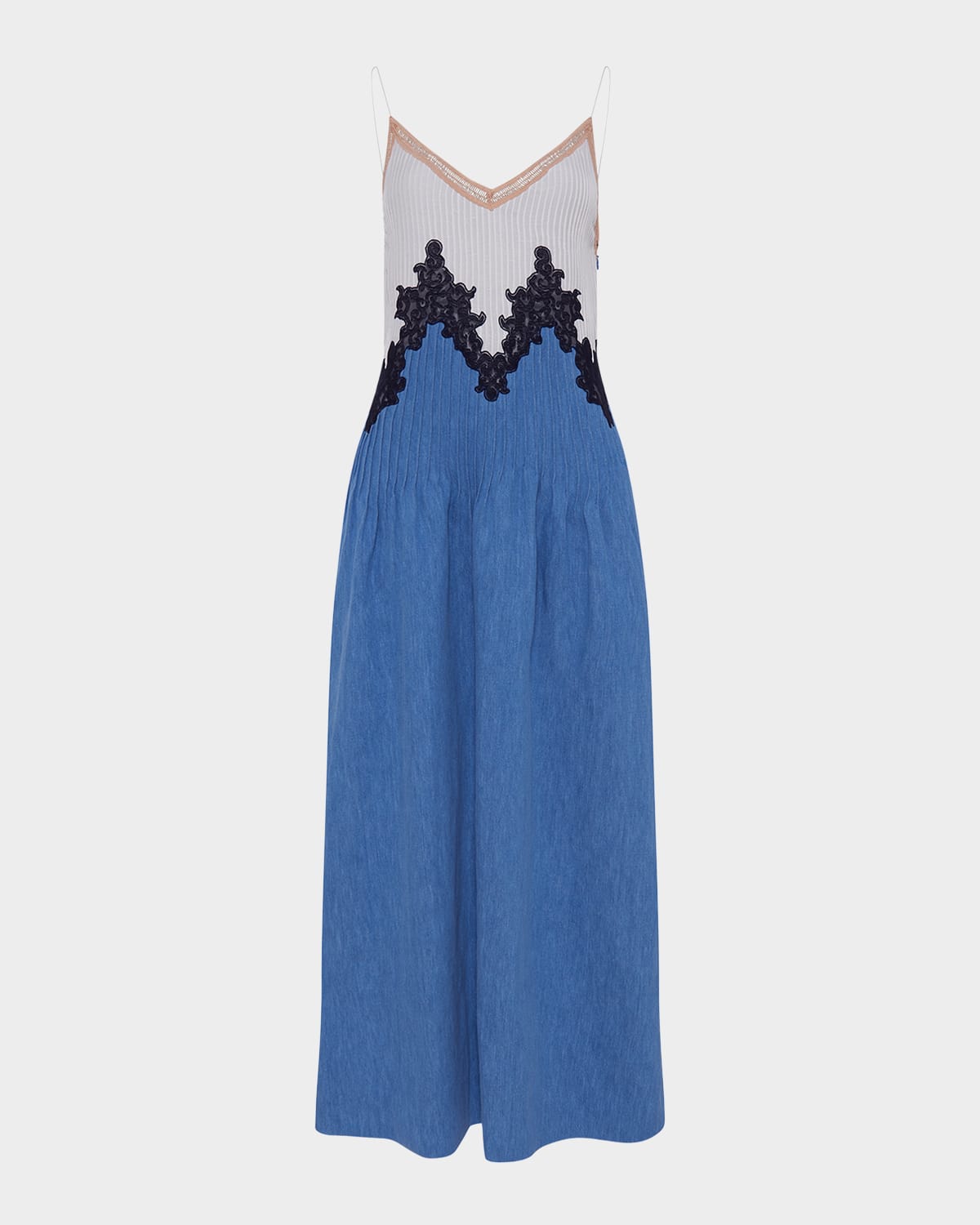 Gabriela Hearst Althea Lace Slip Maxi Dress In Light Blue Recycled Cotton Linen Denim In Light Blue Denim
