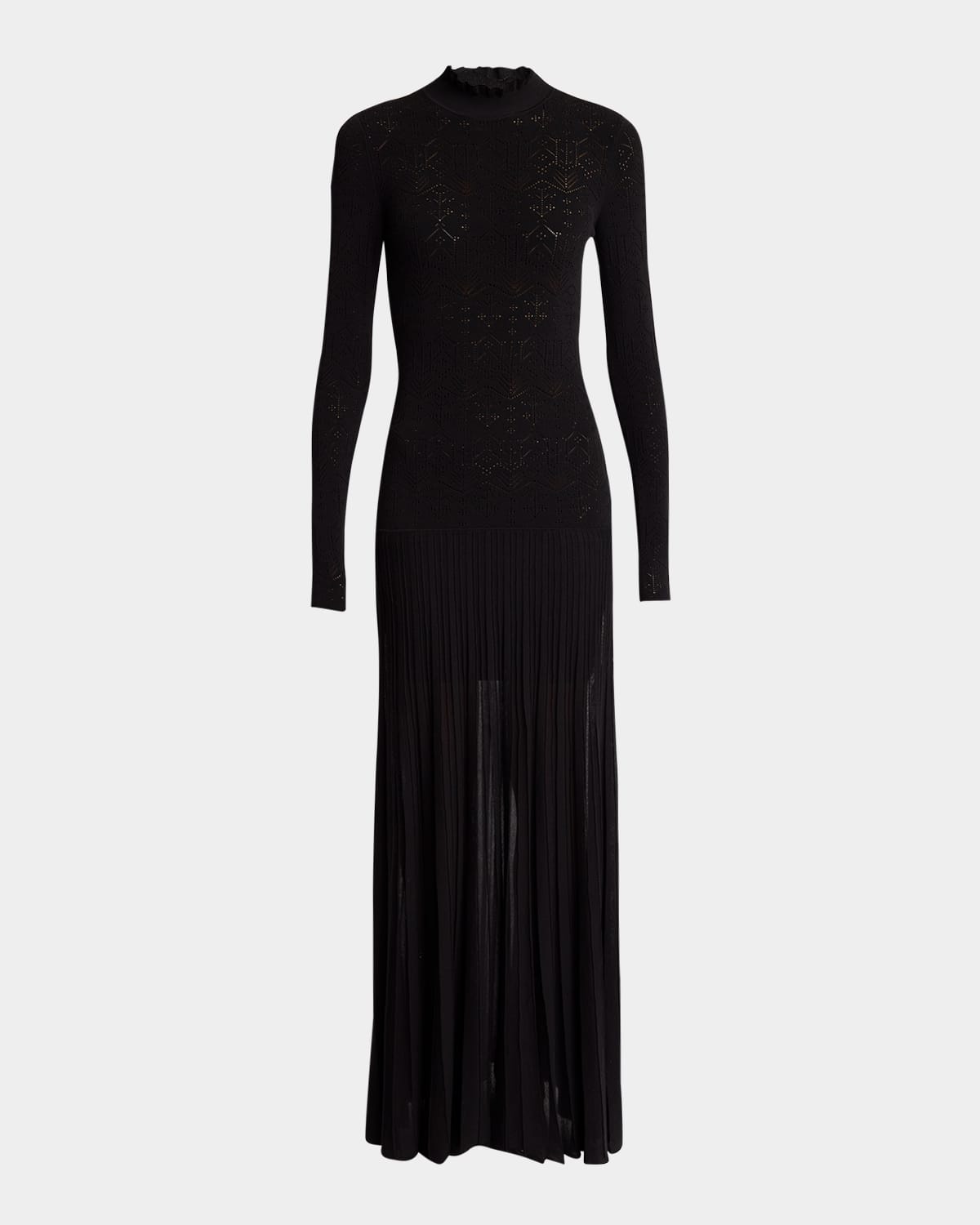 Isabel Marant Gisole Long-sleeve Drop-waist Pleated Skirt Maxi Dress In Black