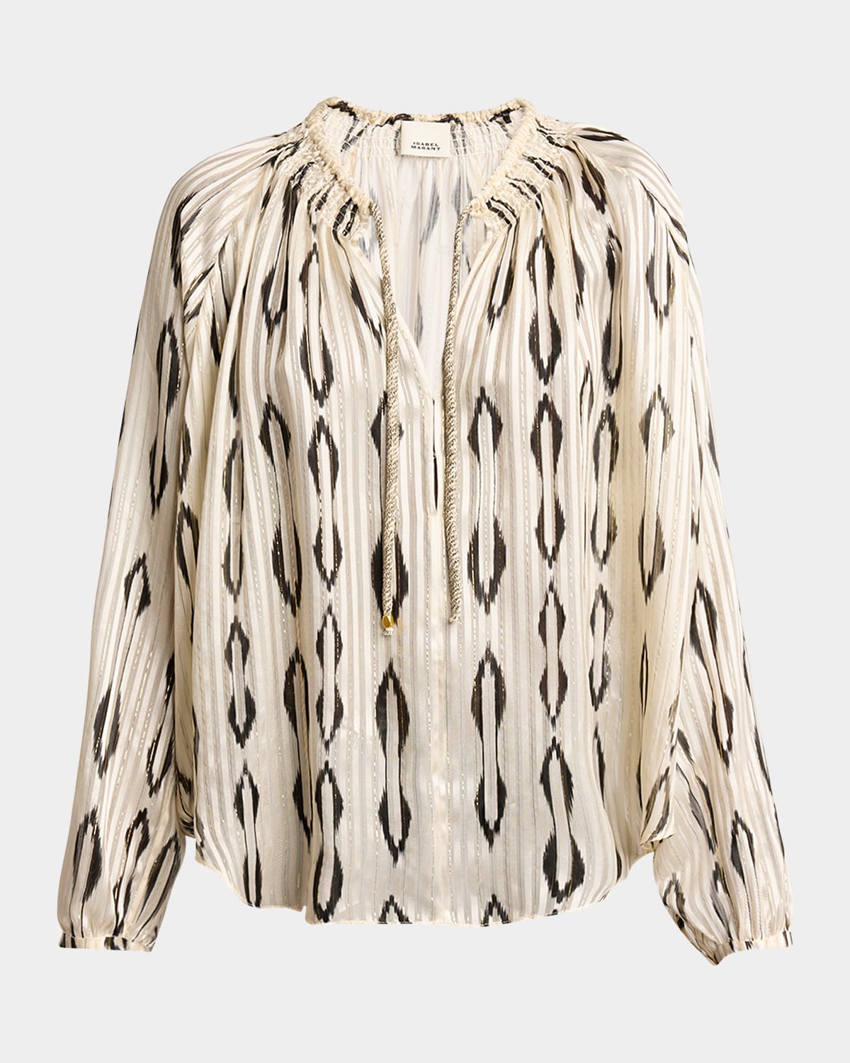 Shop Isabel Marant Syra Metallic Striped Silk Neck-tie Blouse In Ecrublack