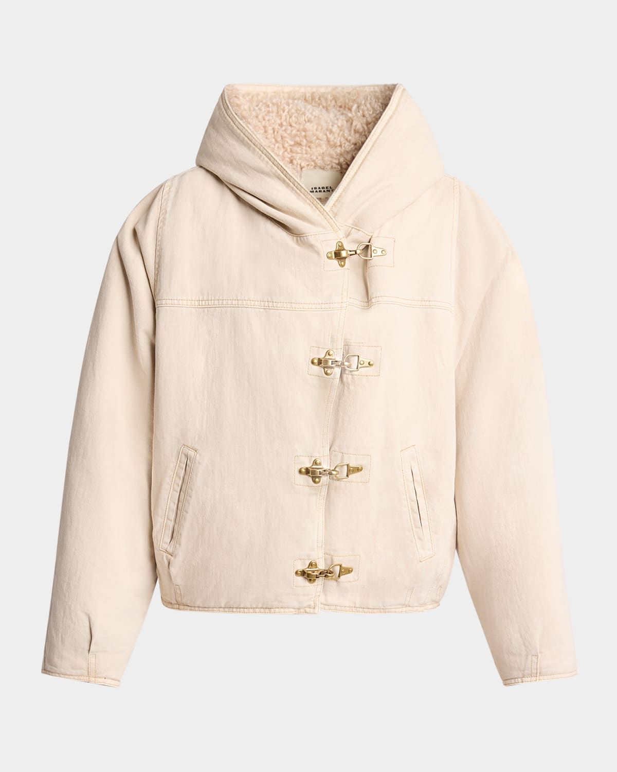 Isabel Marant Biane Teddy-lined Hooded Denim Jacket In Ecru