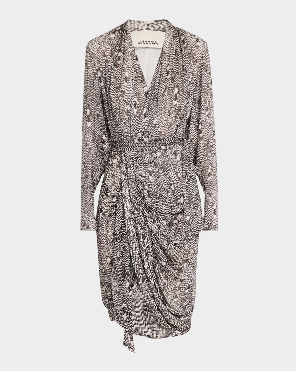 Isabel Marant Cleora Feather-print Wrap Dress In Blackecru