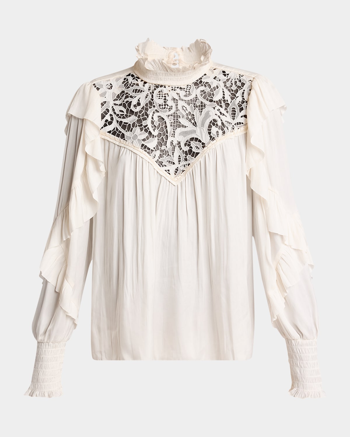 ISABEL MARANT SEILA LACE RUFFLE LONG-SLEEVE BLOUSE 