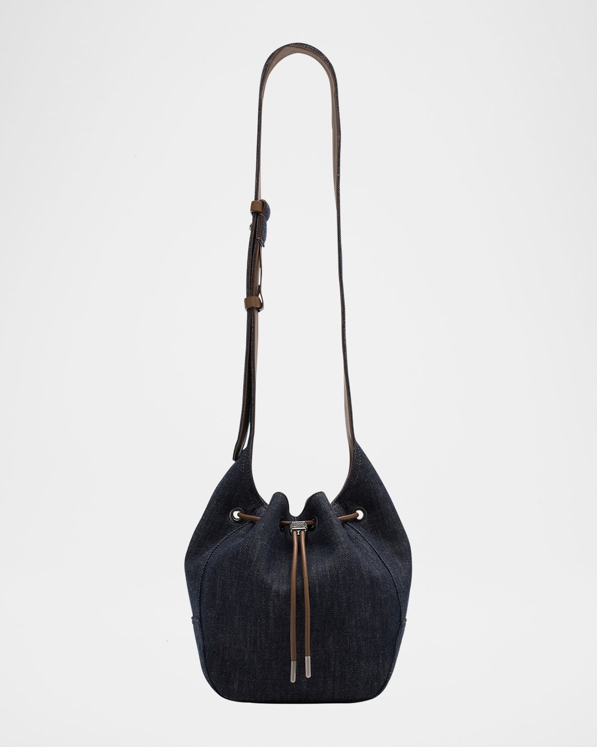 BRUNELLO CUCINELLI DUO MINI DENIM DRAWSTRING BUCKET BAG 
