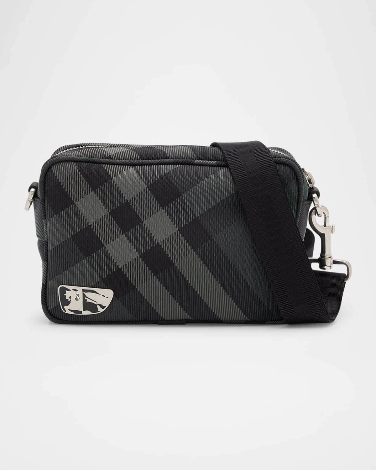 Burberry Men's Heritage Phone Crossbody Bag In Charcoal Check