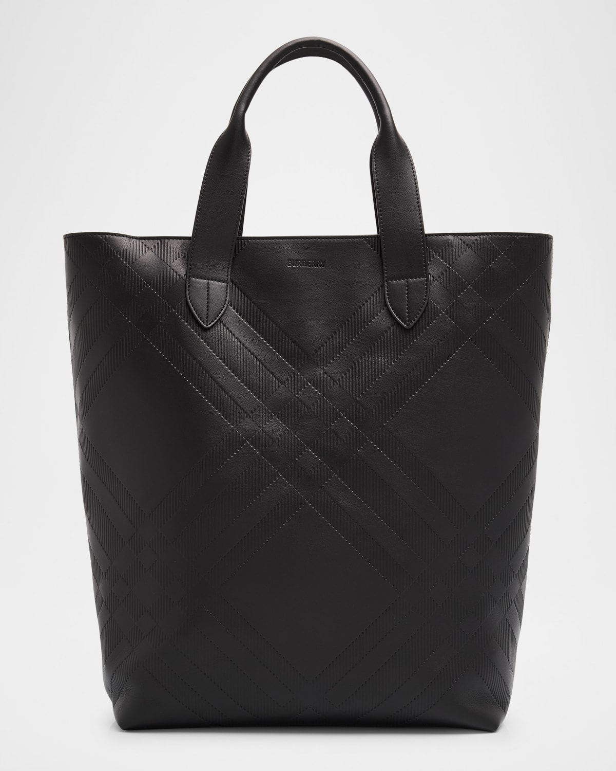 Burberry Men's Embossed Check Leather Tote Bag In Black