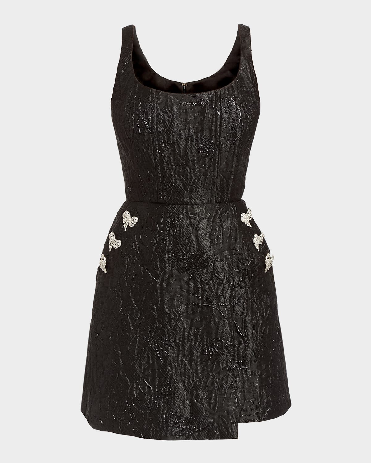 Chianti Jacquard Crystal Bow Mini Dress
