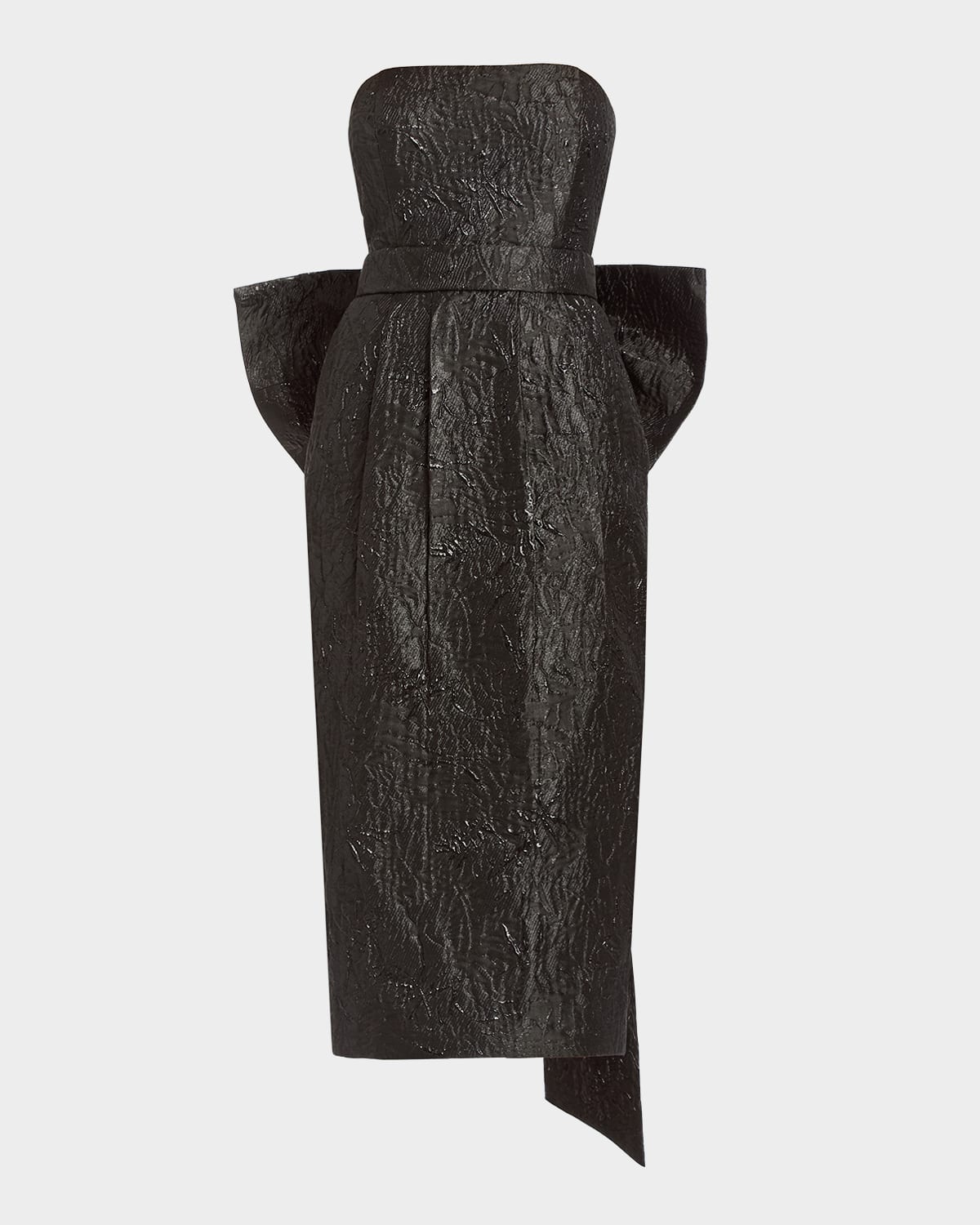 Mestiza New York Lorena Strapless Jacquard Bow Belt Midi Dress In Black