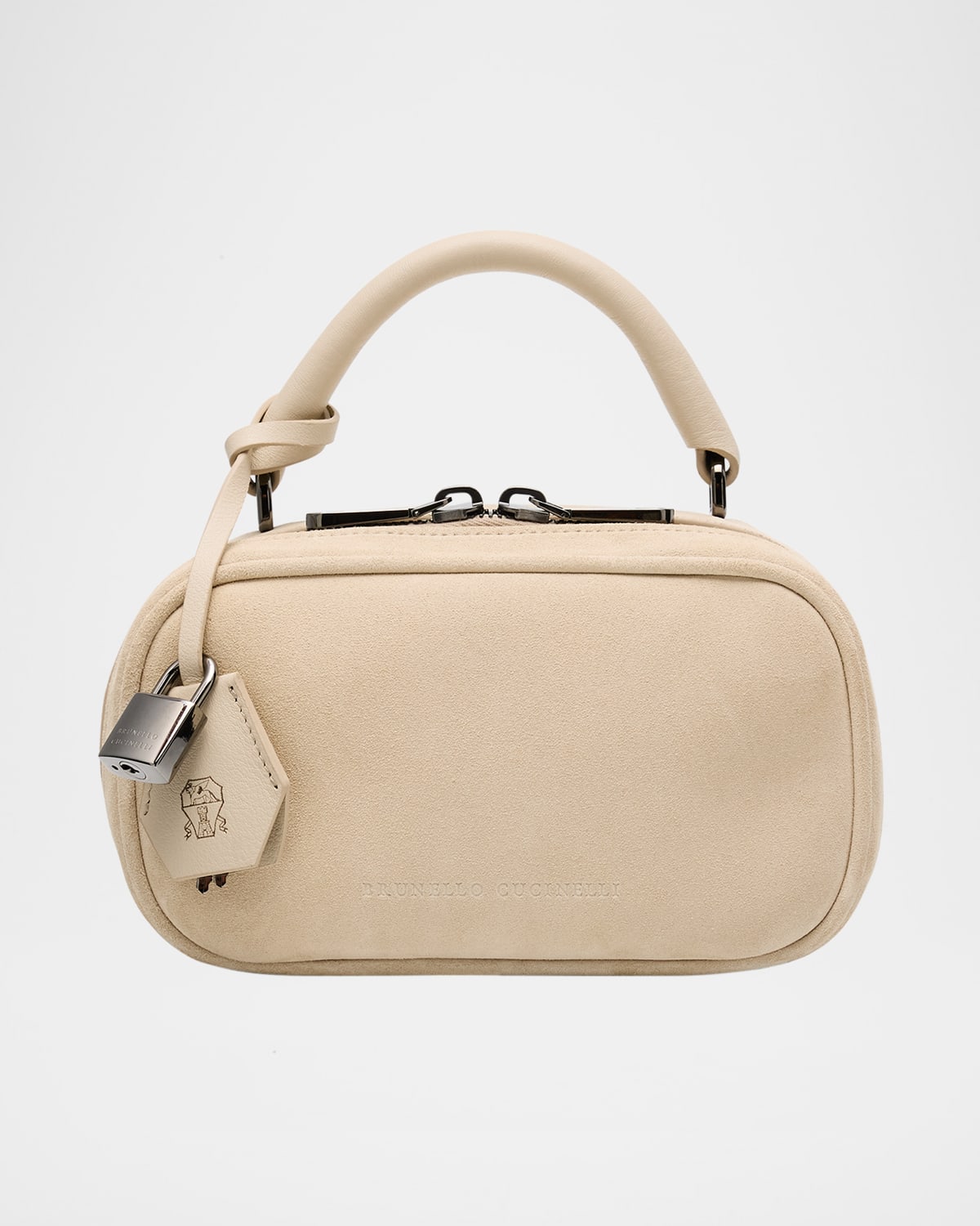 Brunello Cucinelli Mini Zip Suede Top-handle Bag In Ivory