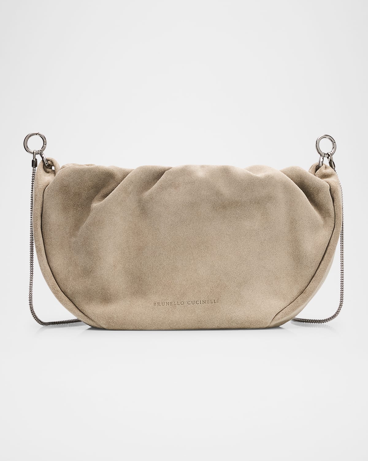 BRUNELLO CUCINELLI MONILI RUCHED SUEDE SHOULDER BAG 