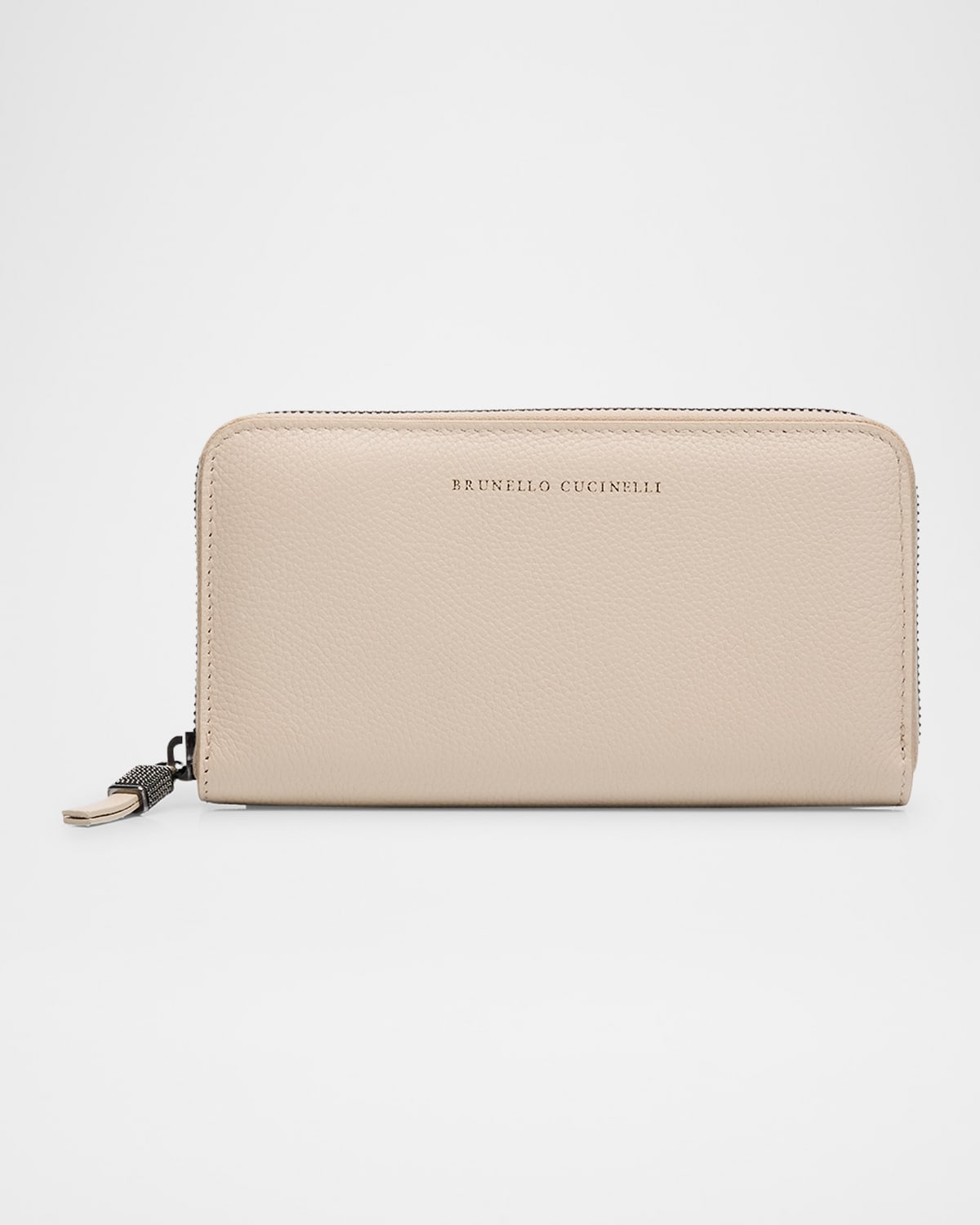 Brunello Cucinelli Zip Leather Continental Wallet In Ivory