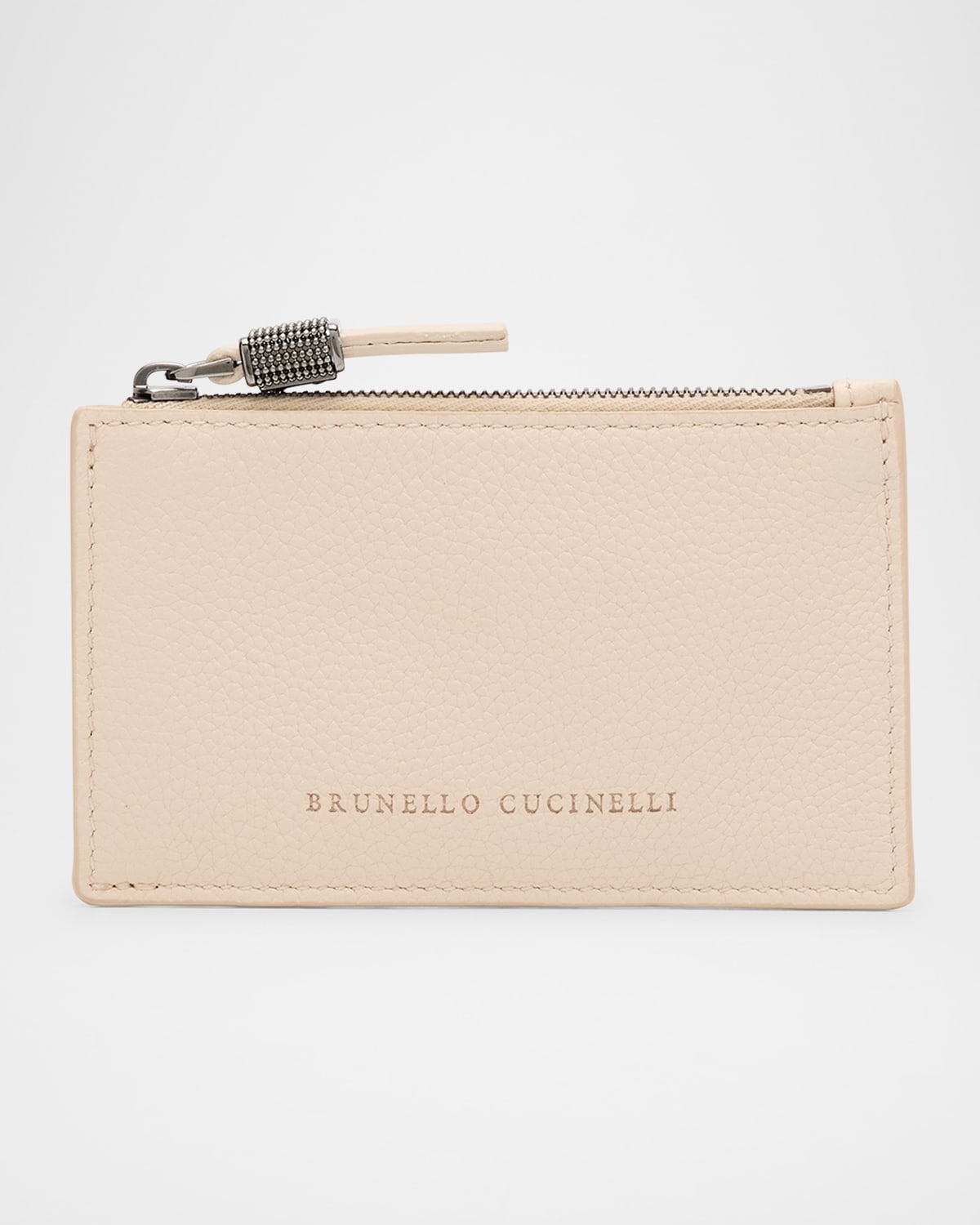 Brunello Cucinelli Zipped Leather Pouch With Protective Dust Bag In Ivory