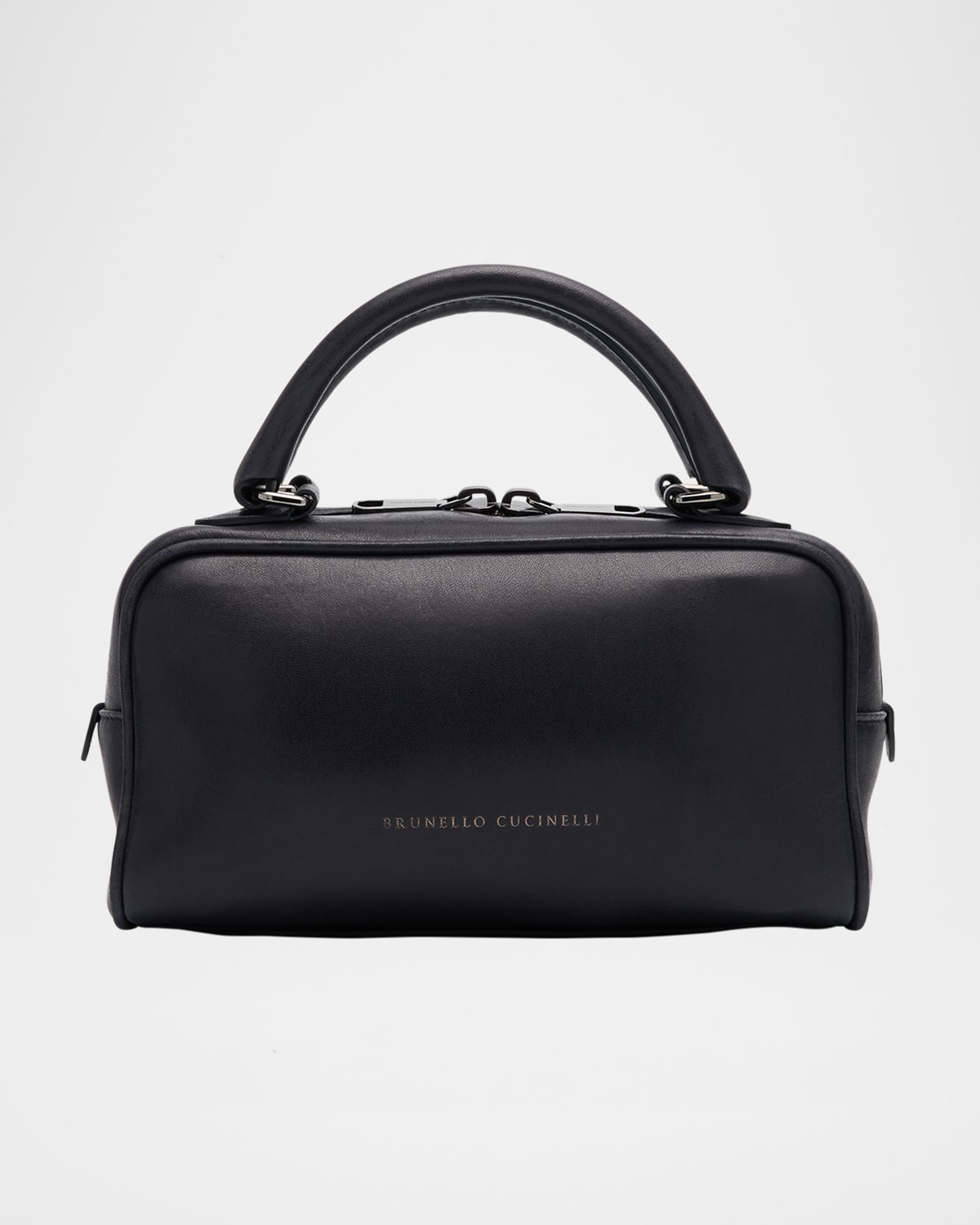 Brunello Cucinelli Medium Glossy Napa Boston Top-handle Bag In Navy