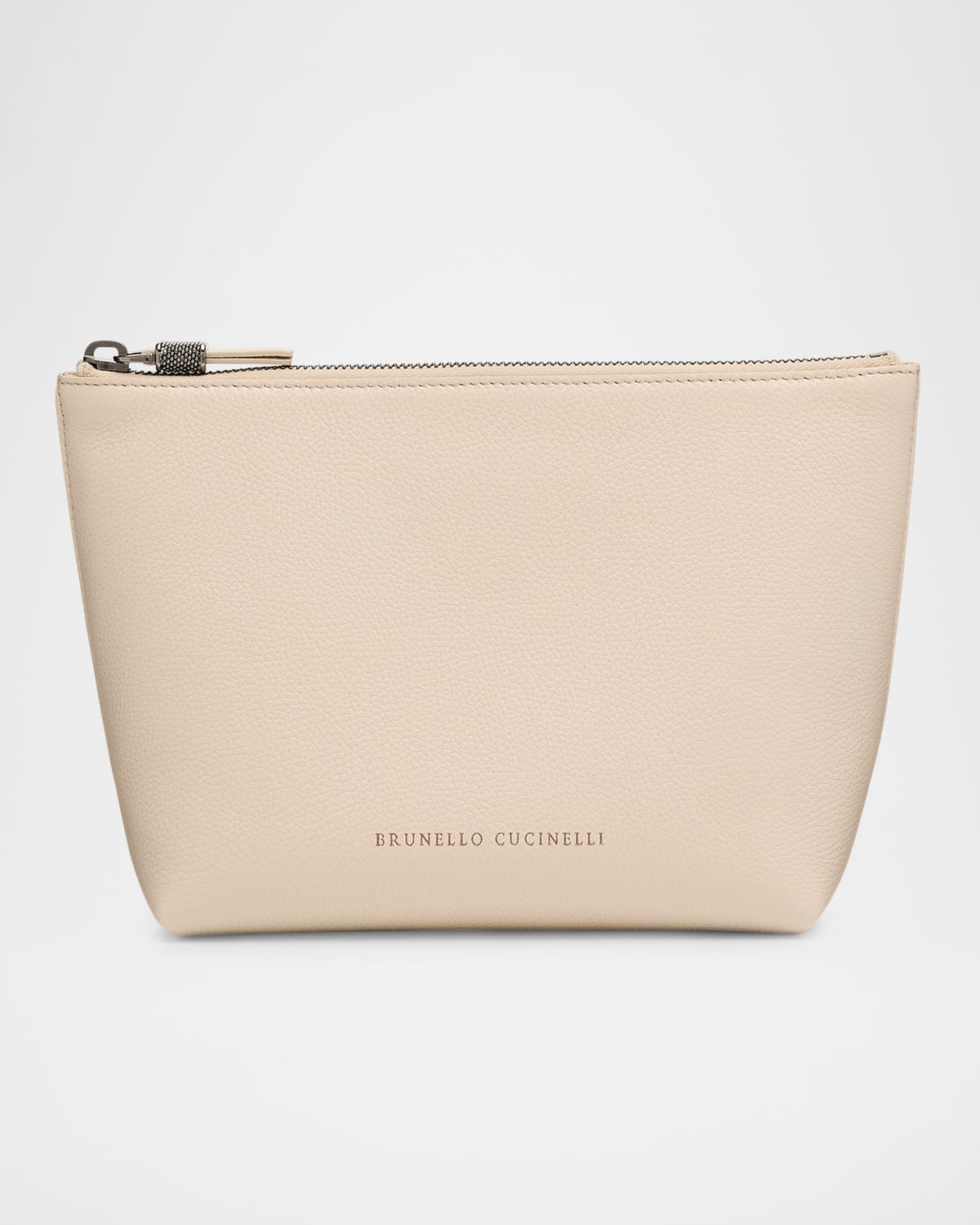 Brunello Cucinelli Zip Lamb Leather Makeup Bag In Ivory