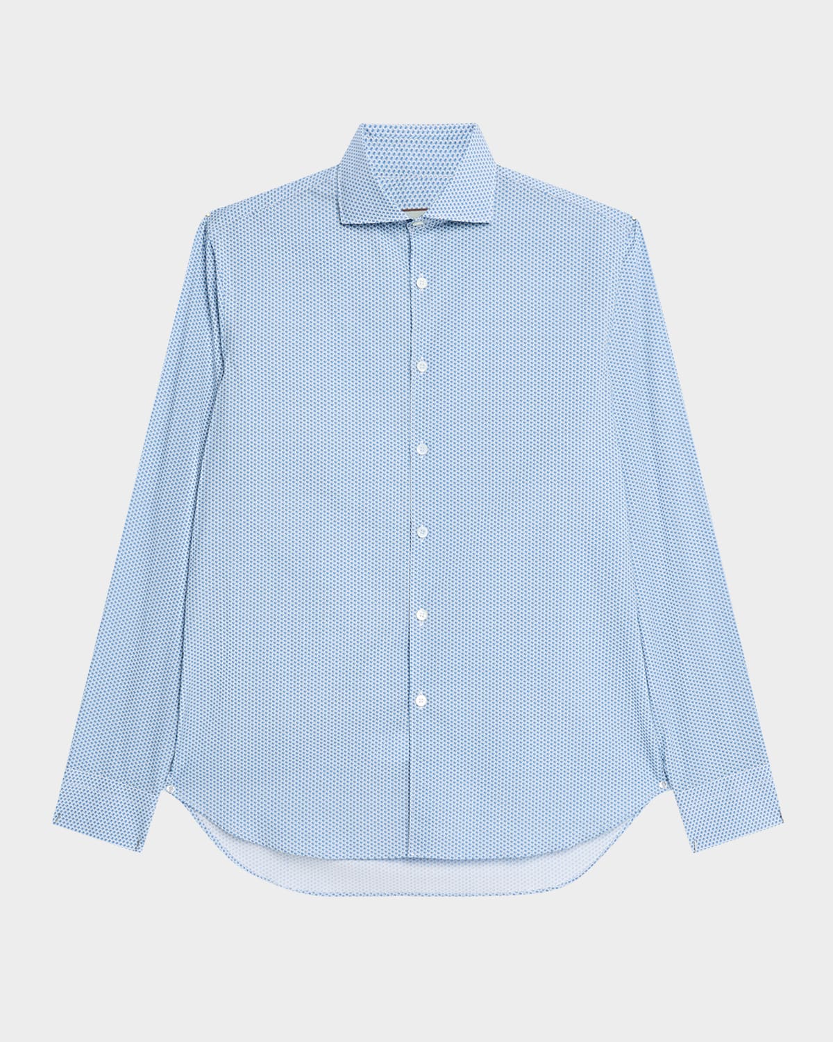 Canali Men's Cotton And Lyocell Micro-geometric Sport Shirt In Blue