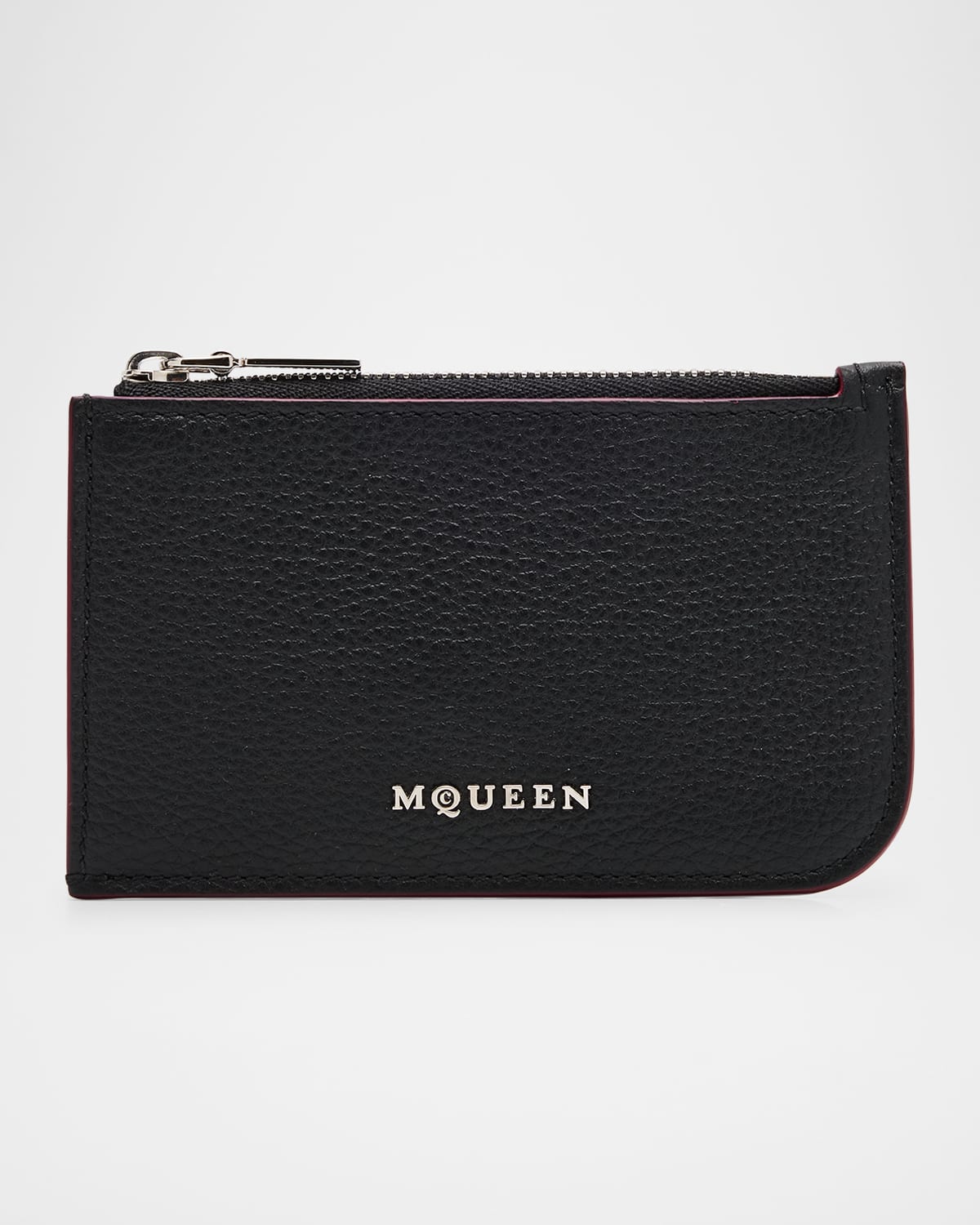 Alexander Mcqueen Men's Sling Zip Card Holder In Black/silver