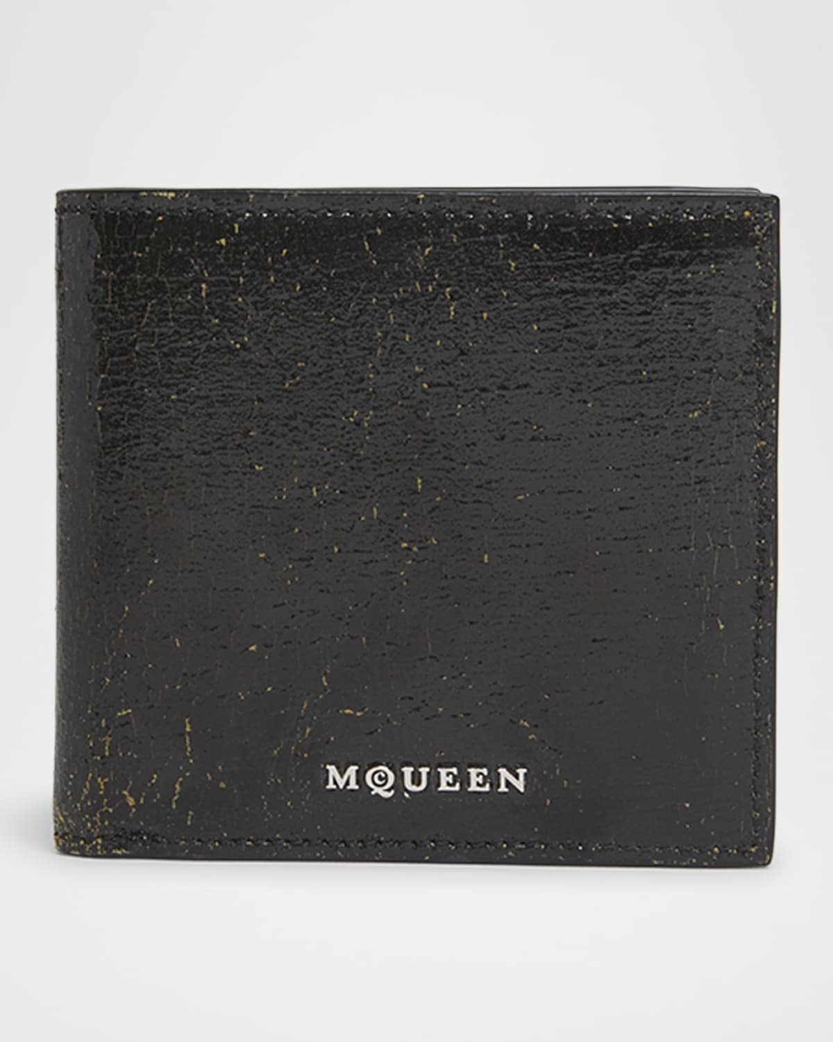 ALEXANDER MCQUEEN MEN'S CRACKED LEATHER BIFOLD WALLET 
