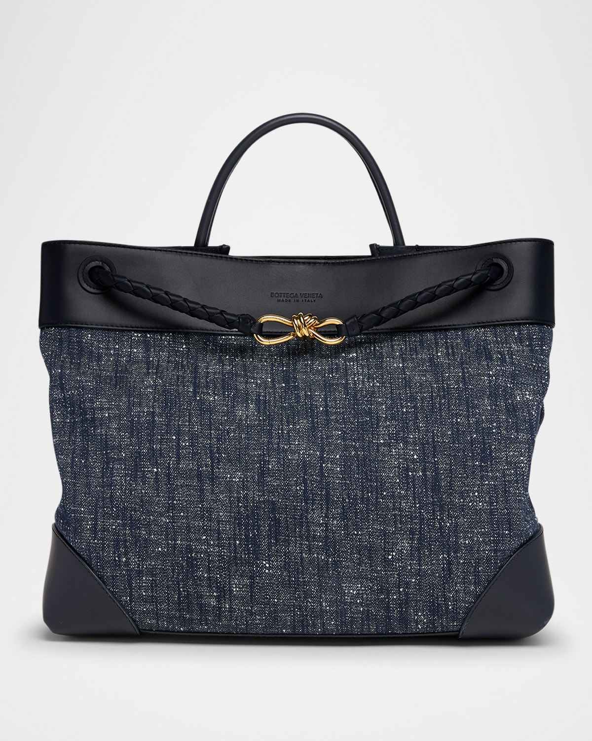 Bottega Veneta Large Andiamo Denim Boucle Crossbody Bag In Multi