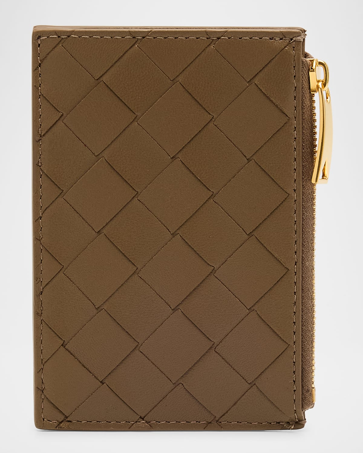 Bottega Veneta Zip Leather Card Case In Pinecone