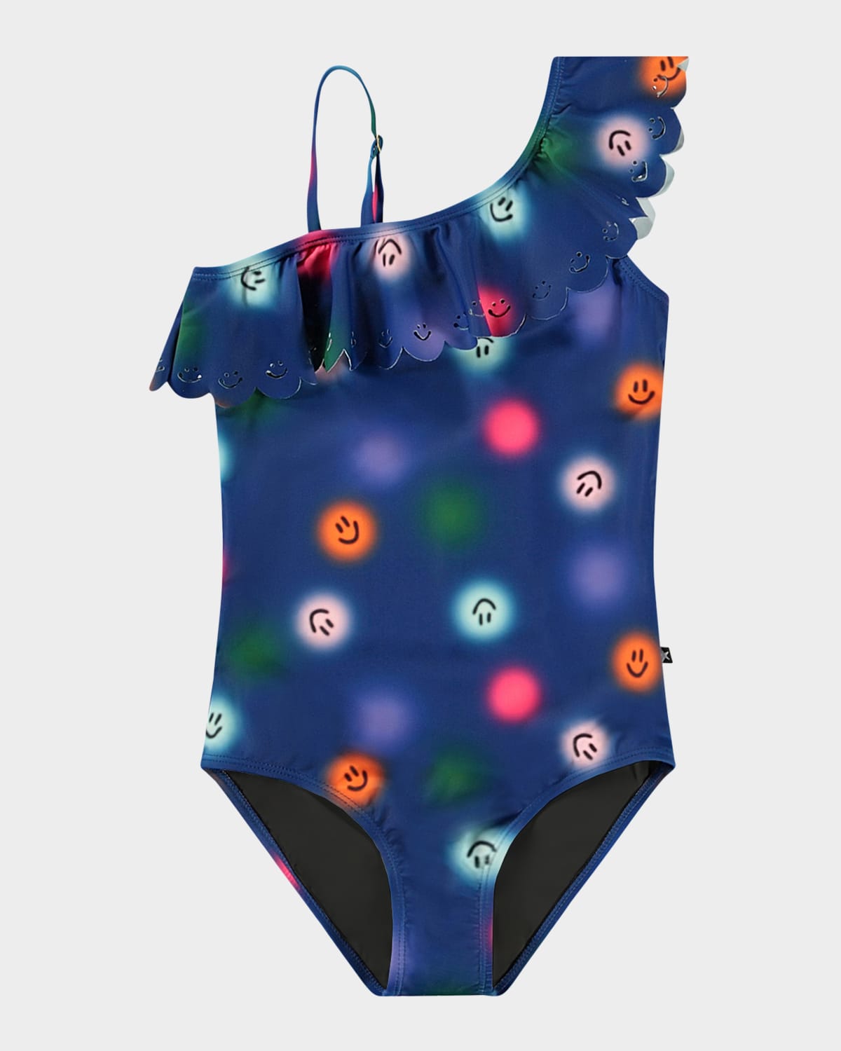 Molo Girl's Net Ruffled One-shoulder One-piece Swimsuit In Smile Bright
