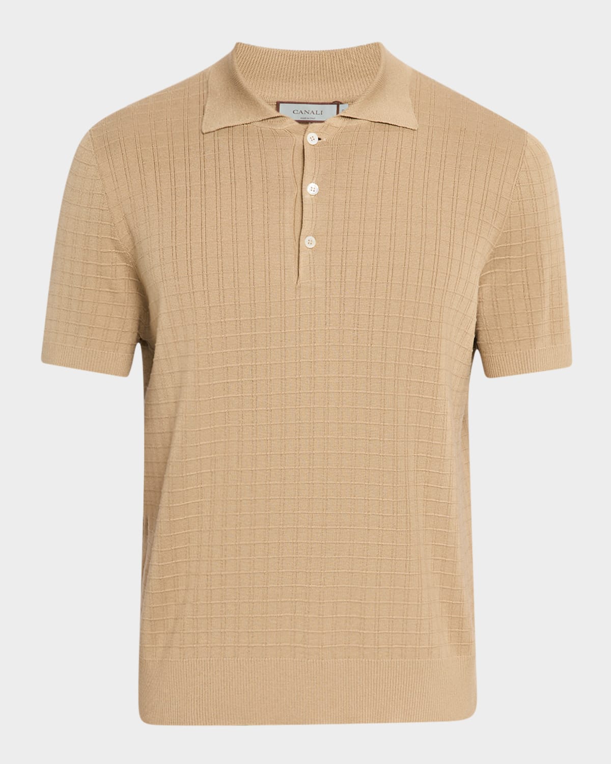Canali Men's Grid Jacquard Knit Polo In Brown